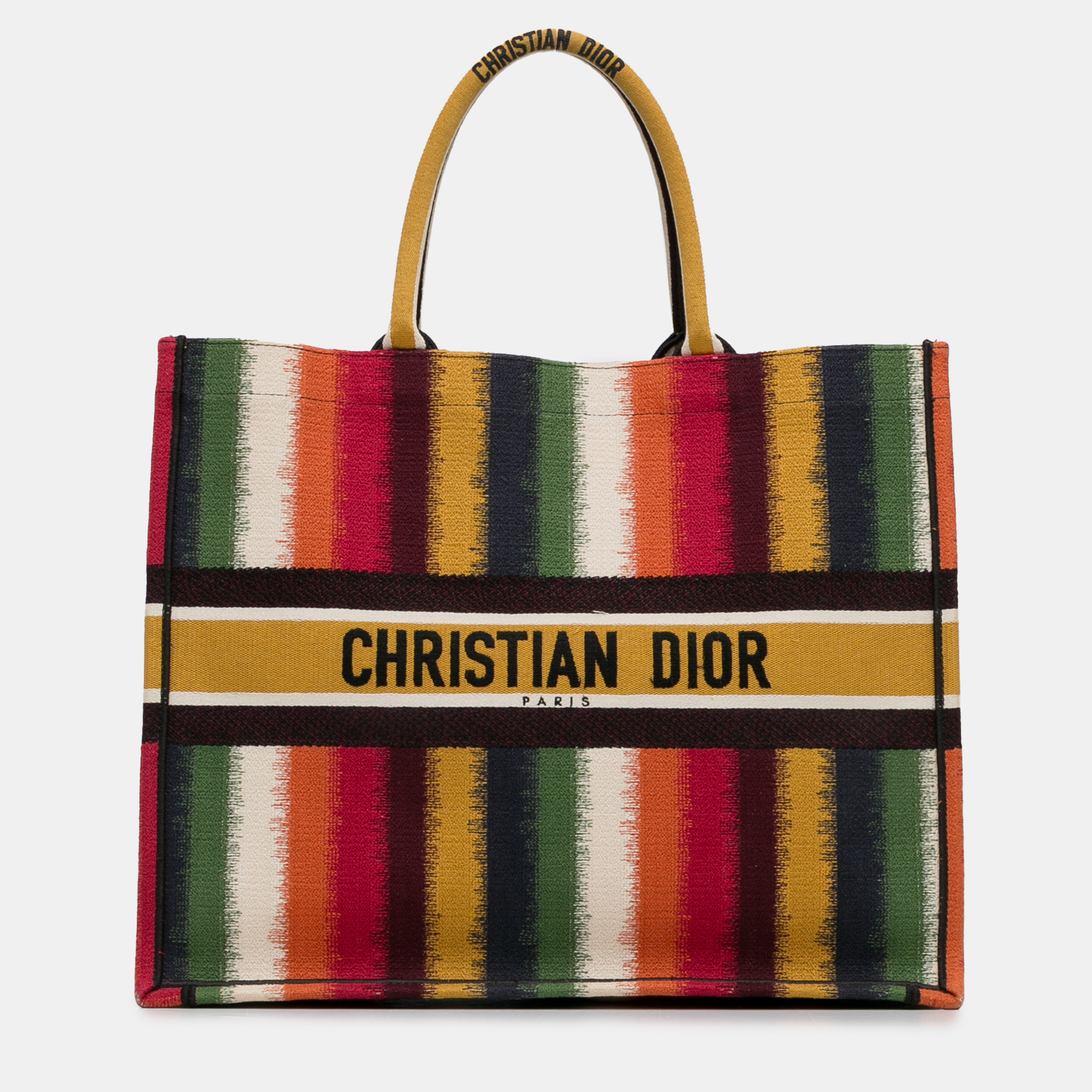 

Dior Yellow Large Striped Book Tote