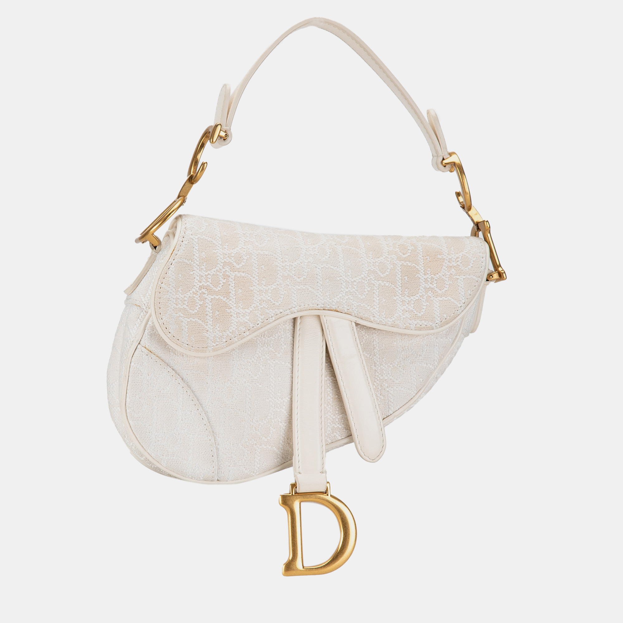 

Dior White Mini Oblique Canvas Saddle Bag