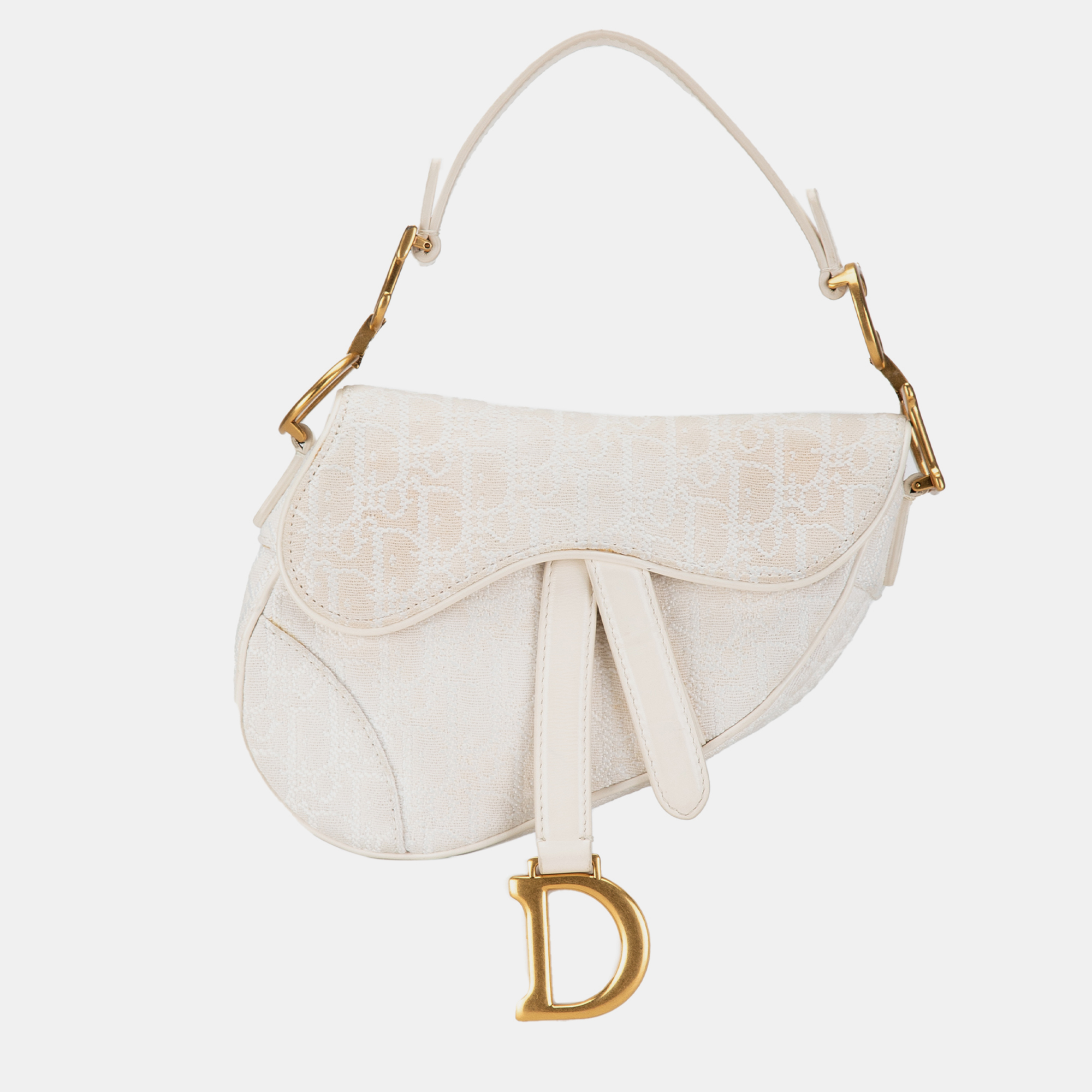 

Dior White Mini Oblique Canvas Saddle Bag