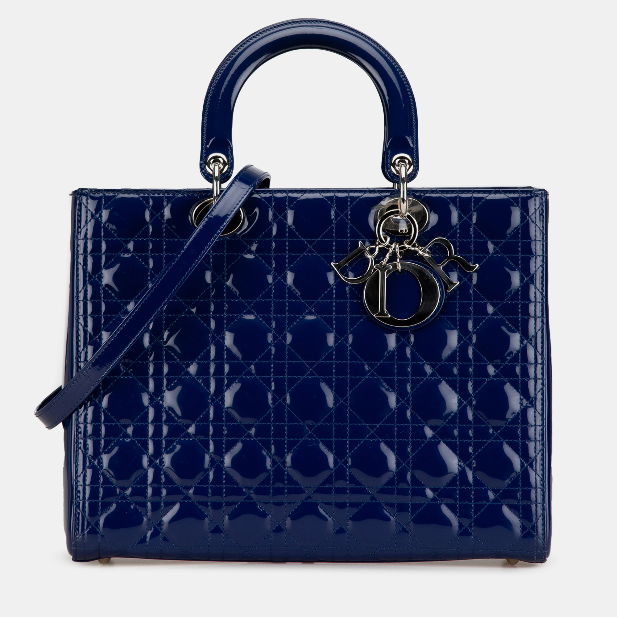 

Dior Navy Blue Large Patent Cannage Lady Dior