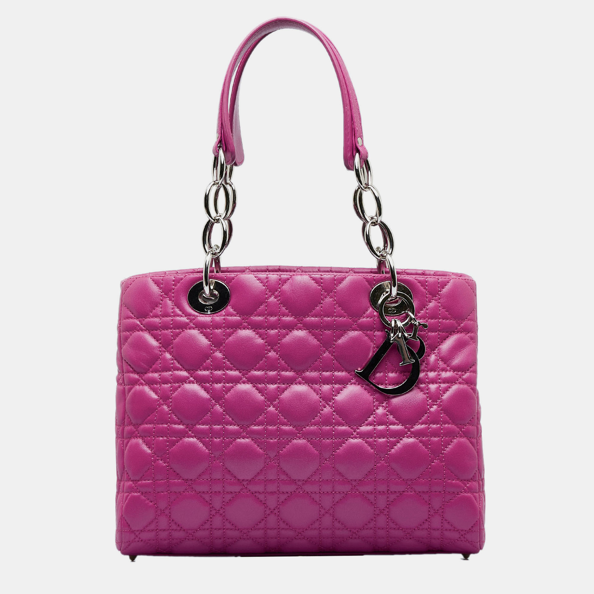 

Dior Pink Medium Lambskin Cannage Lady Dior Soft Shopping Tote
