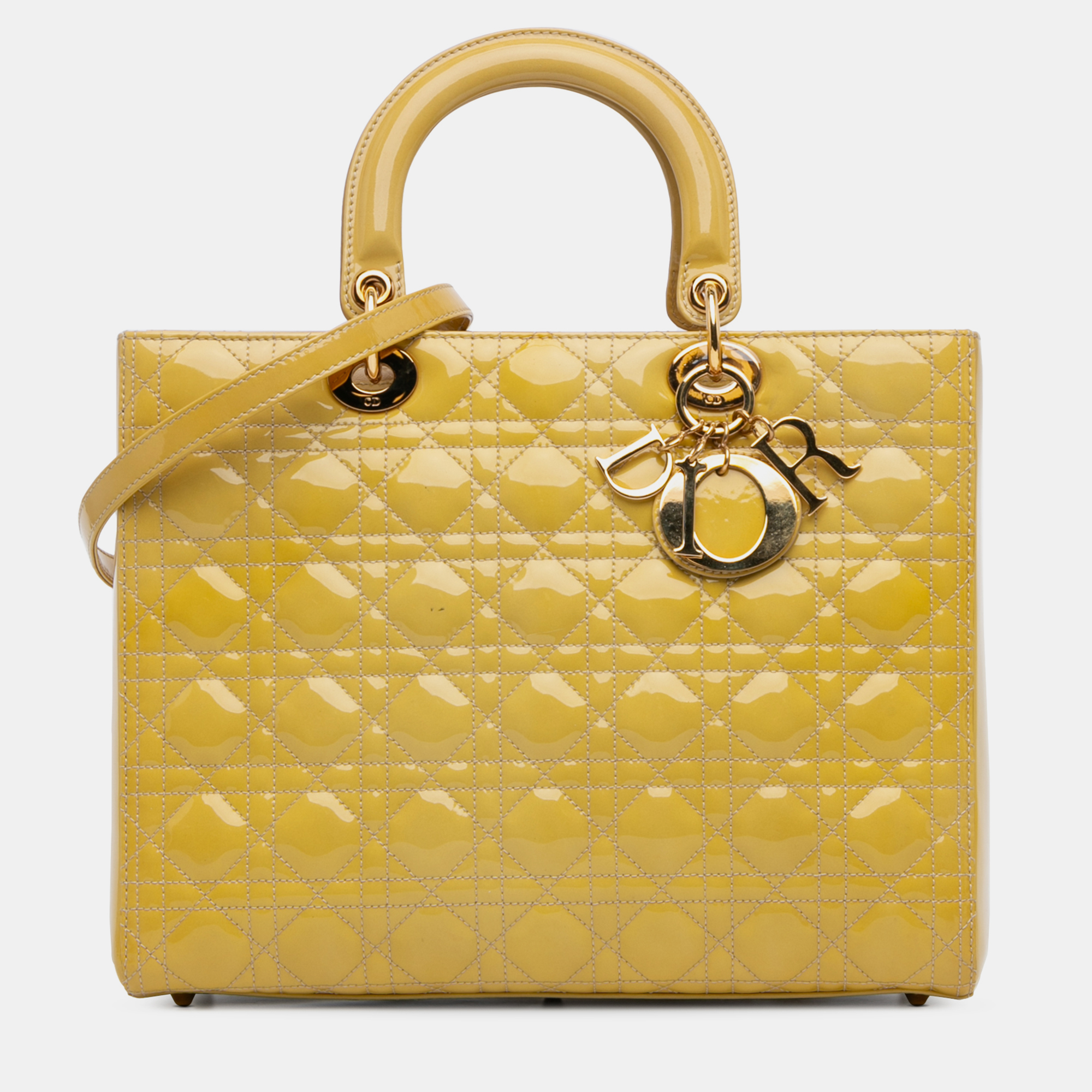 

Dior Yellow Large Patent Cannage Lady Dior