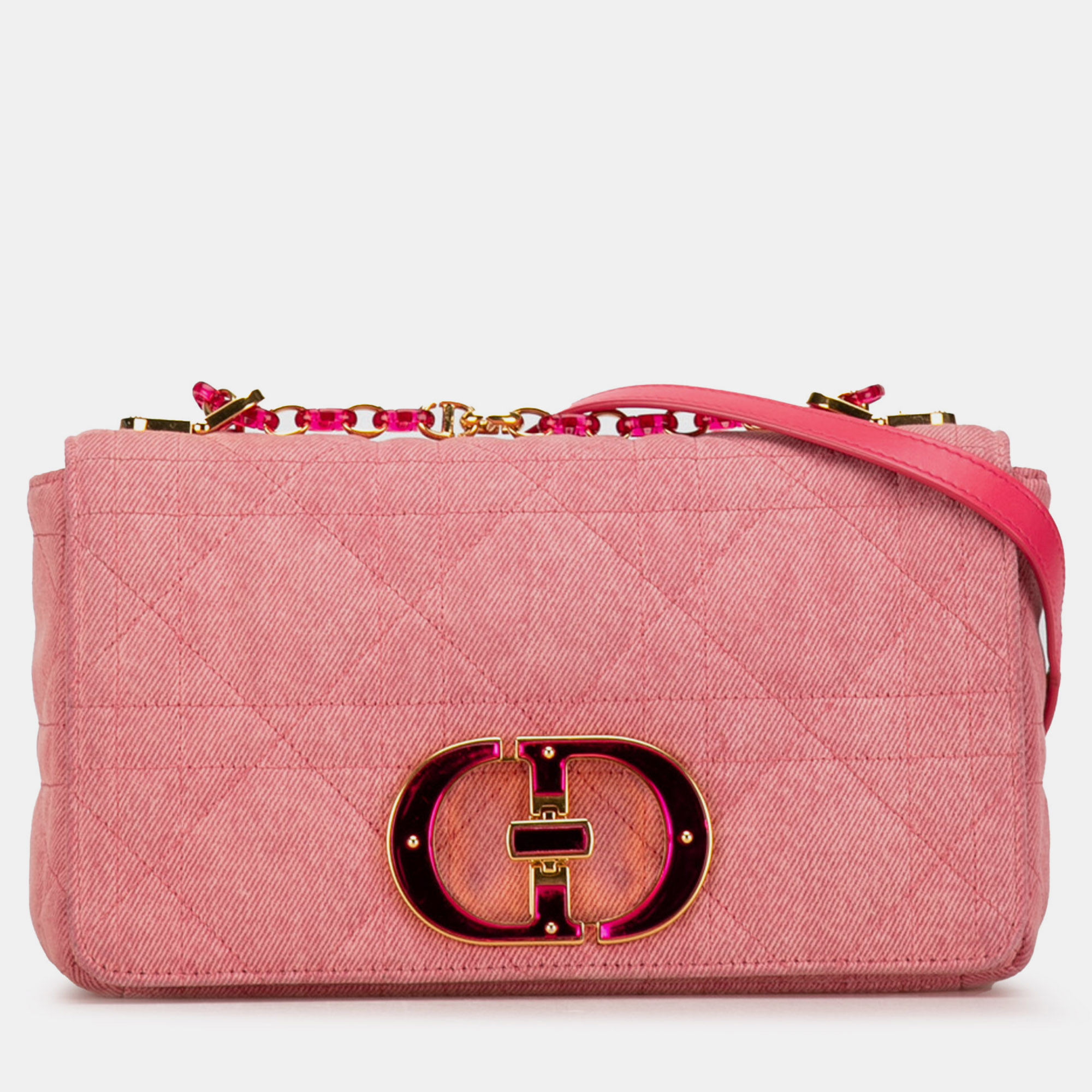 

Dior Pink Medium Denim Macrocannage Caro Bag