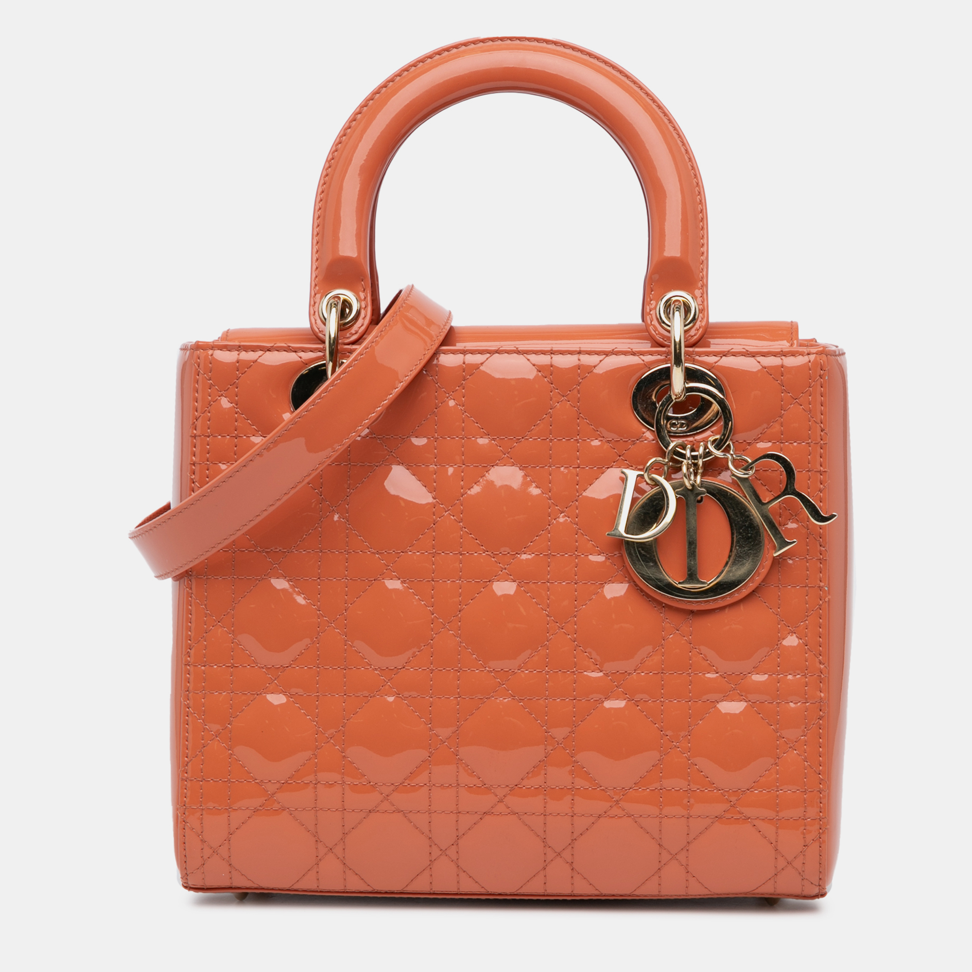 

Dior Orange Medium Patent Cannage Lady Dior