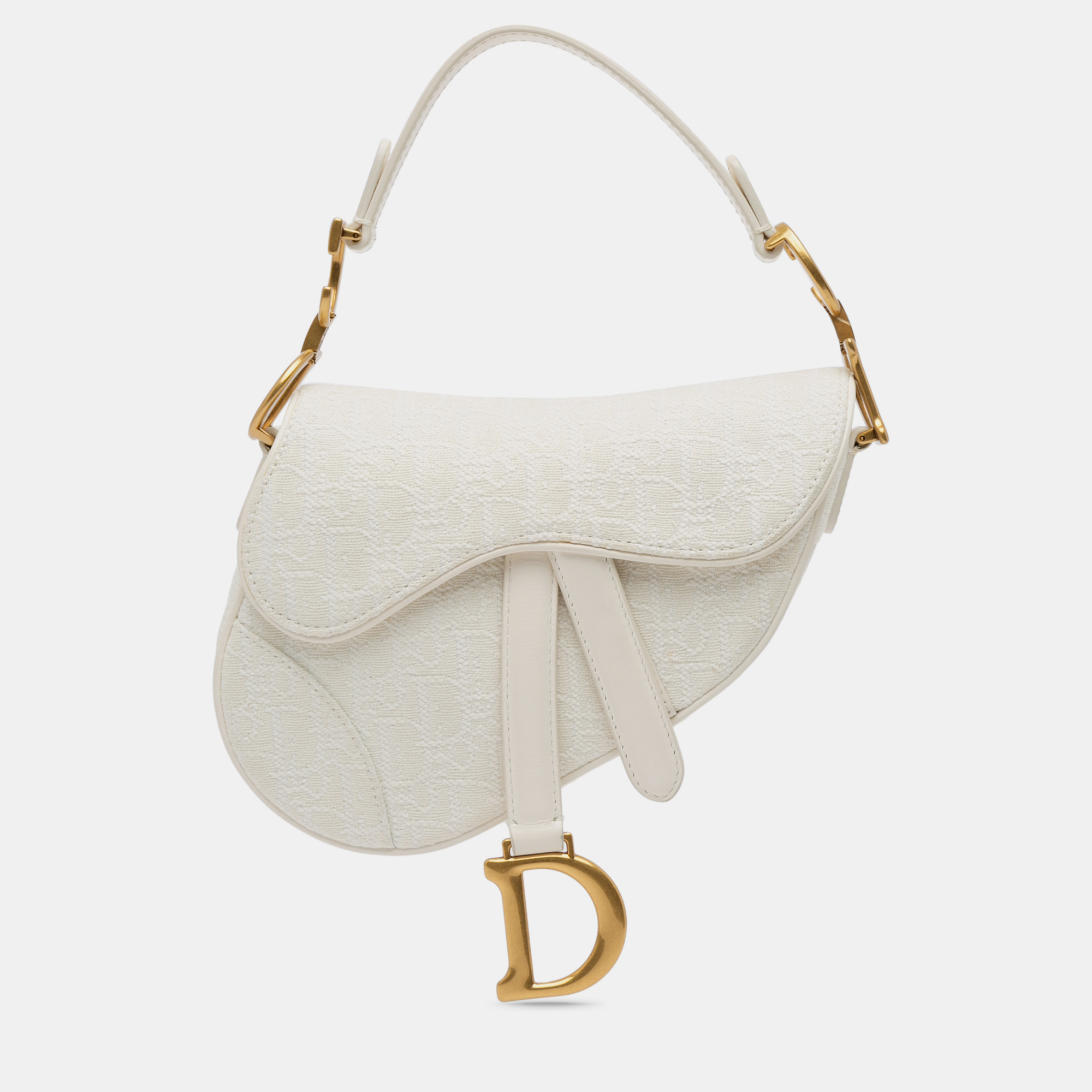 

Dior White Mini Oblique Canvas Saddle Bag