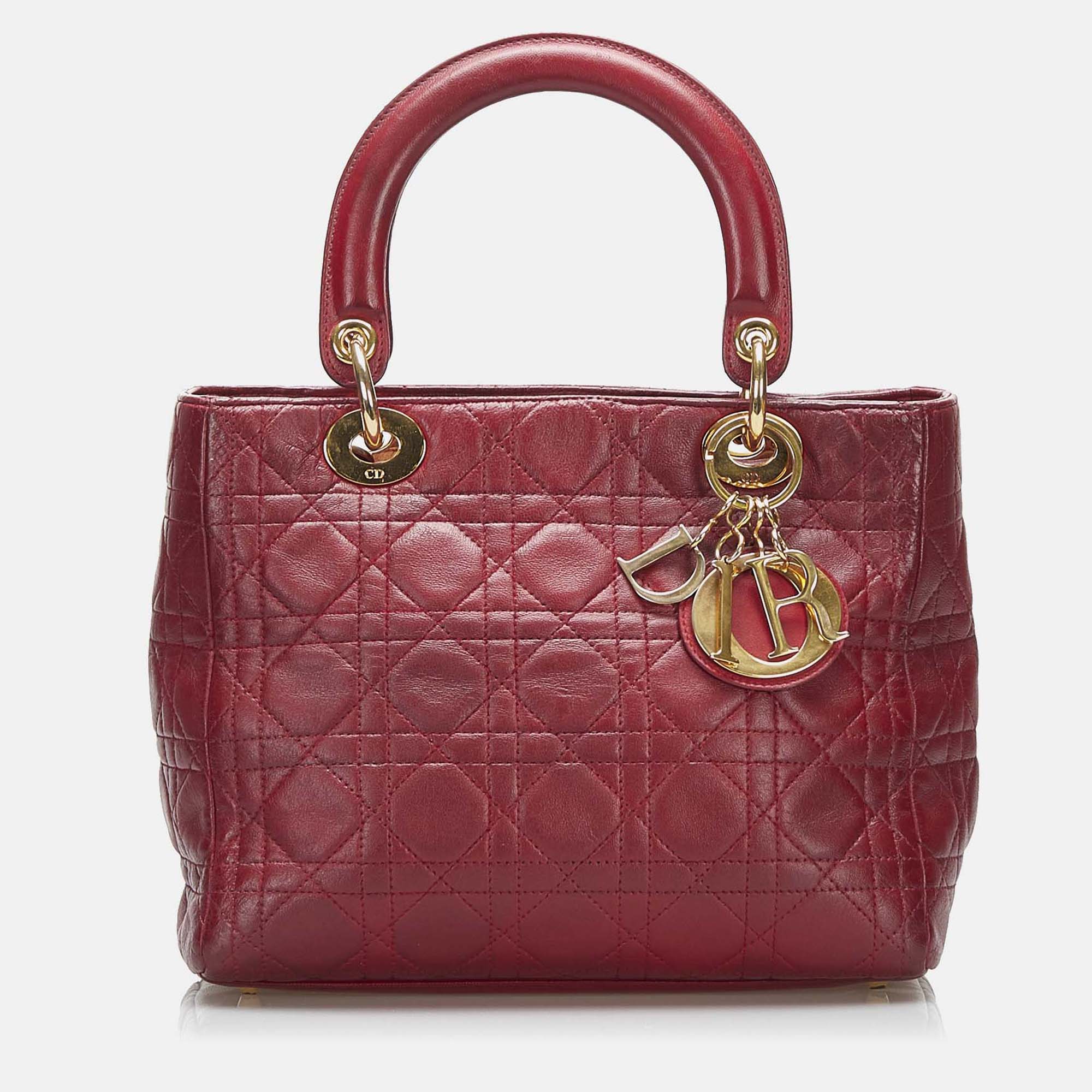 

Dior Red Medium Lambskin Cannage Lady Dior