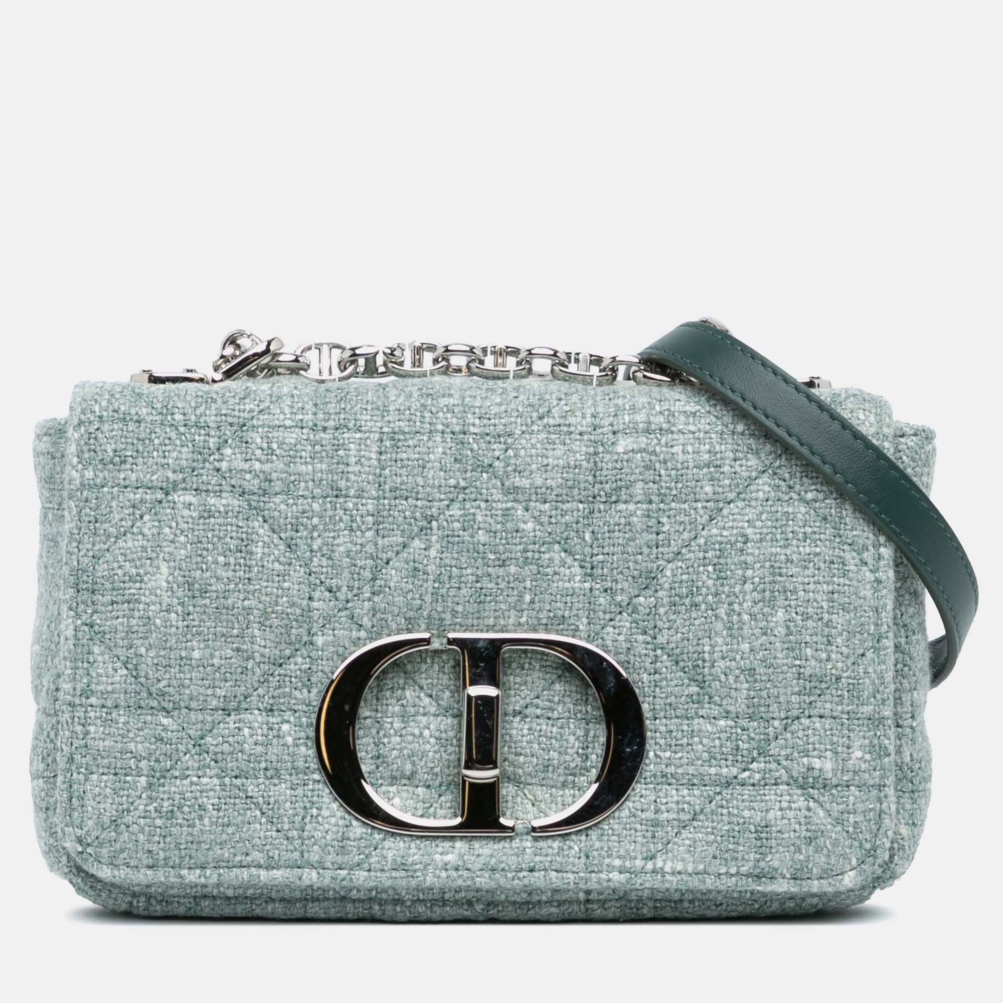 

Dior Green Small Tweed Macrocannage Caro Bag