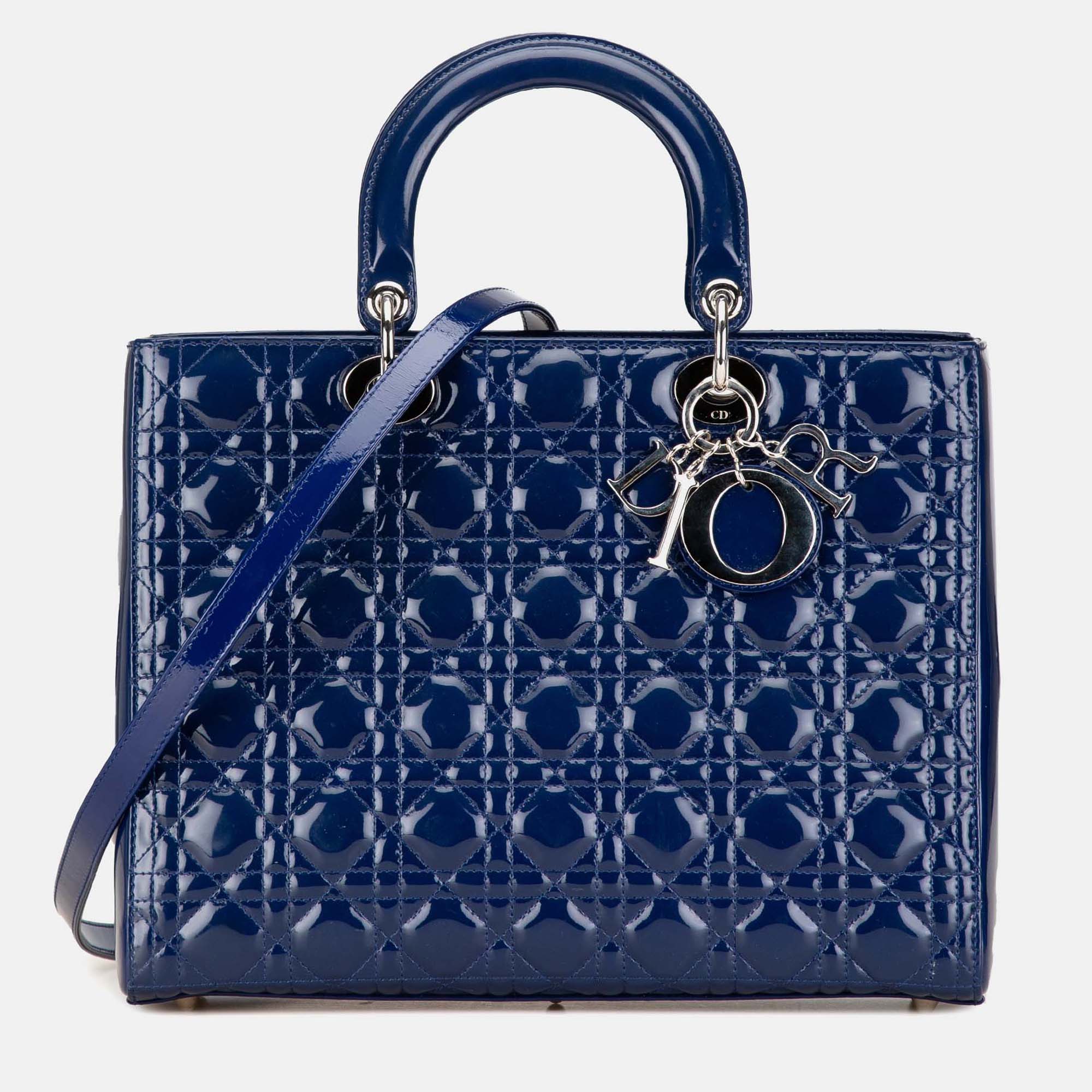 

Dior Blue Large Patent Cannage Lady Dior
