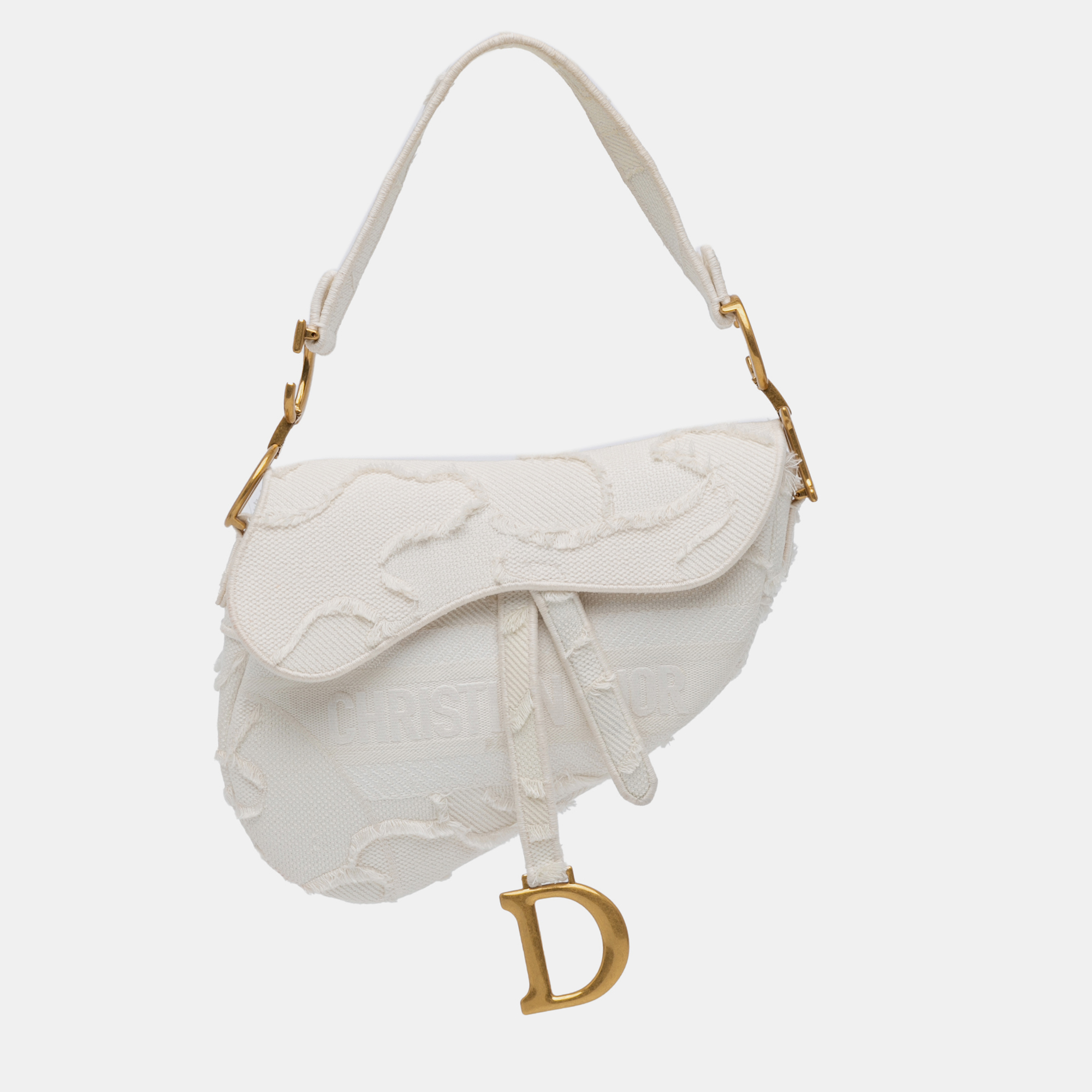 

Dior White Embroidered Canvas Camouflage Saddle Bag