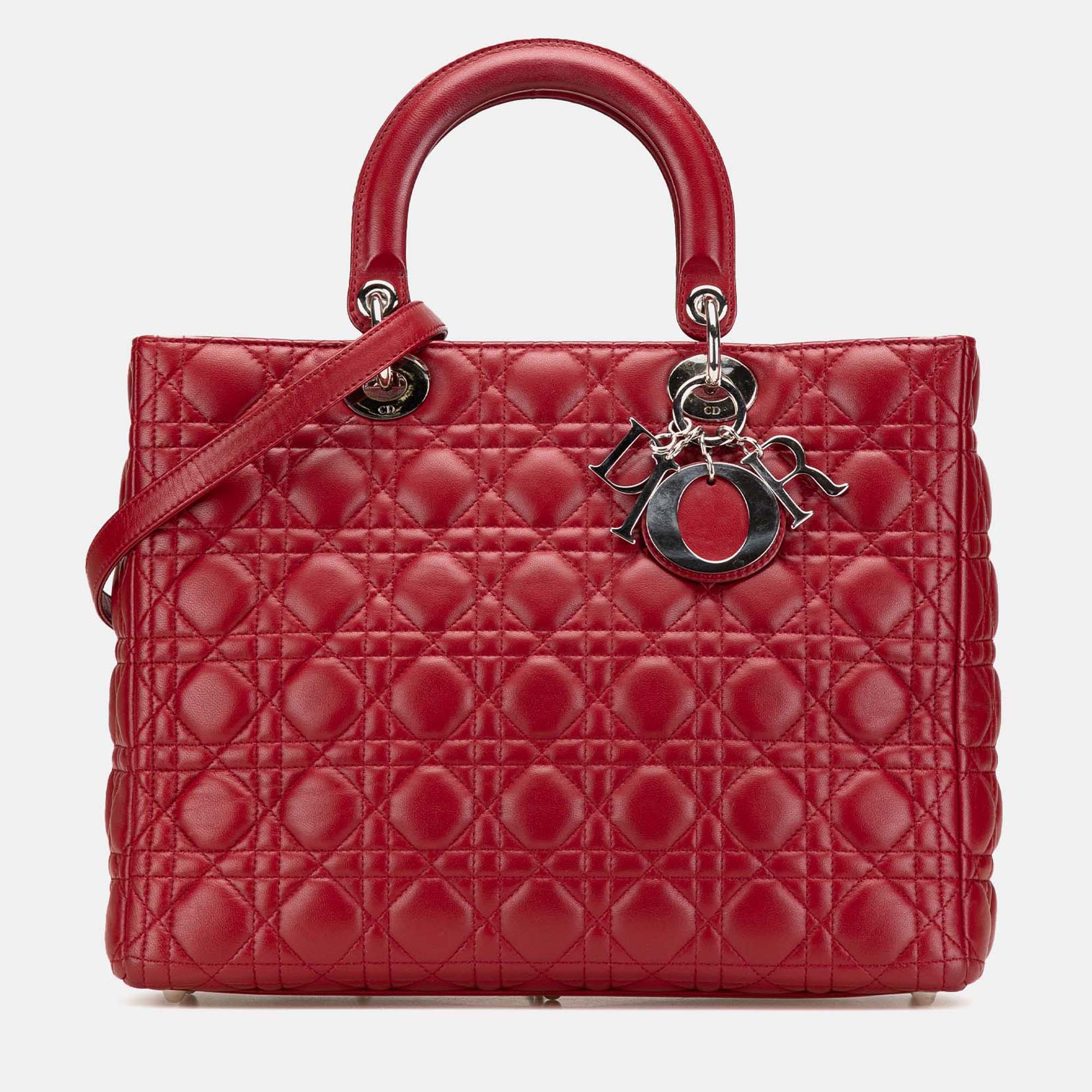 

Dior Red Large Lambskin Cannage Lady Dior