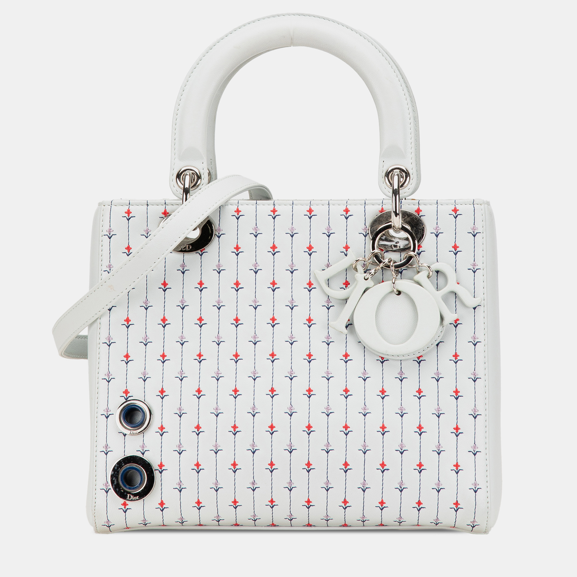 

Dior White Medium Calfskin Embroidered Flower Lady Dior