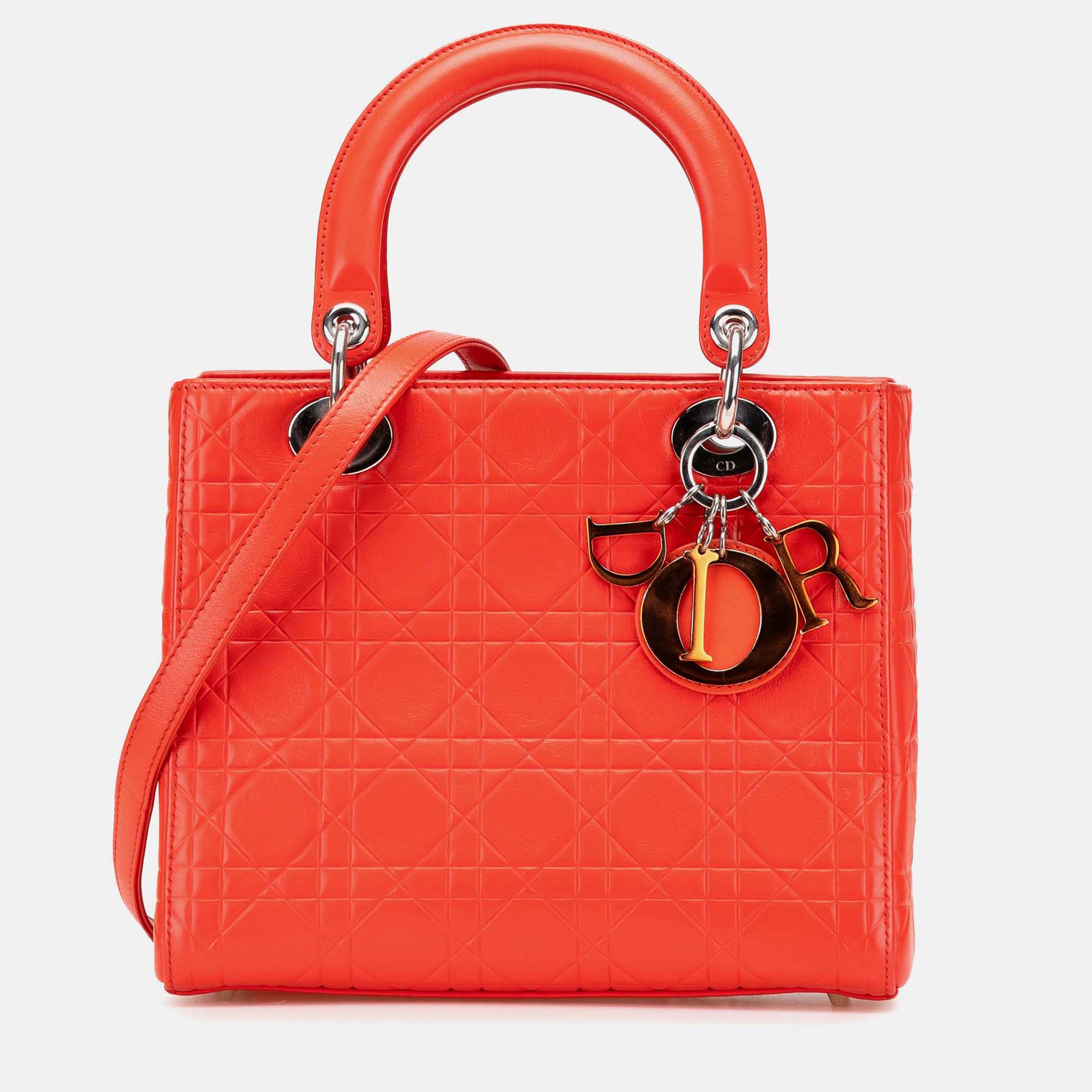 

Dior Orange Medium Ultra Matte Calfskin Cannage Embossed Lady Dior