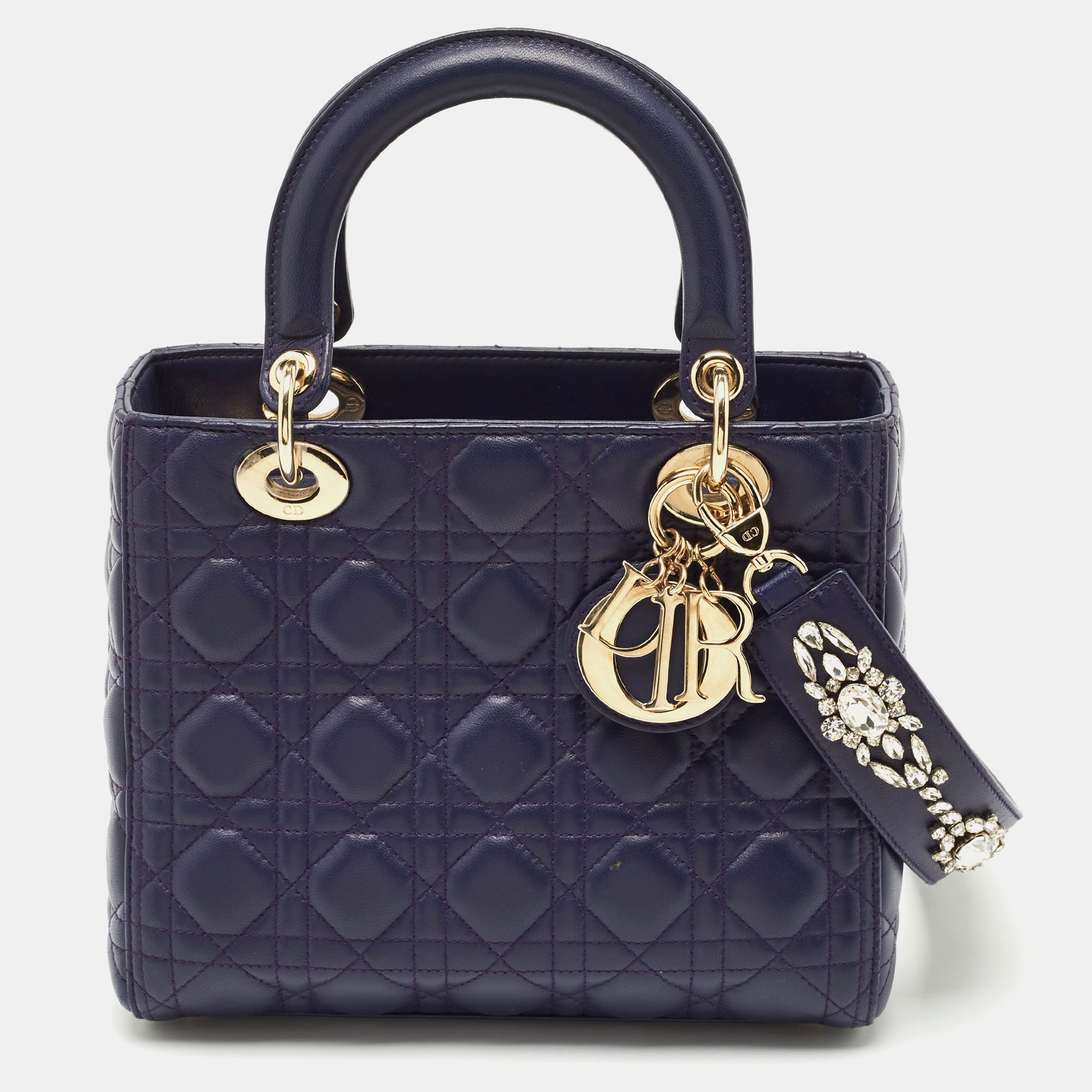 

Dior Dark Purple Cannage Leather  Lady Dior Tote