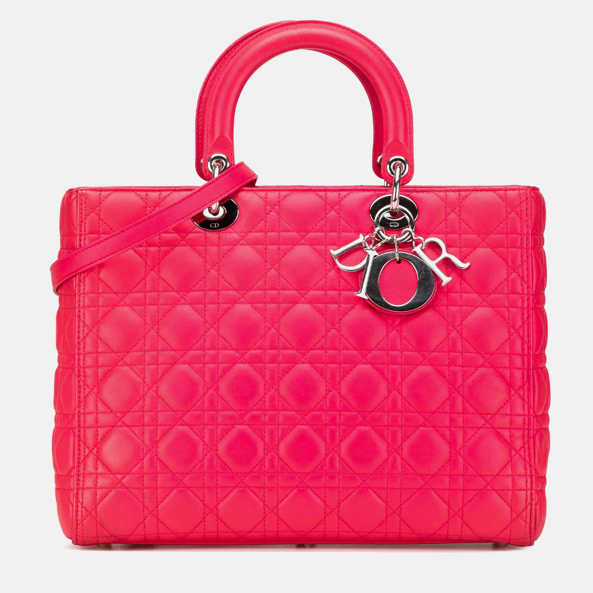 

Dior Pink Large Lambskin Cannage Lady Dior