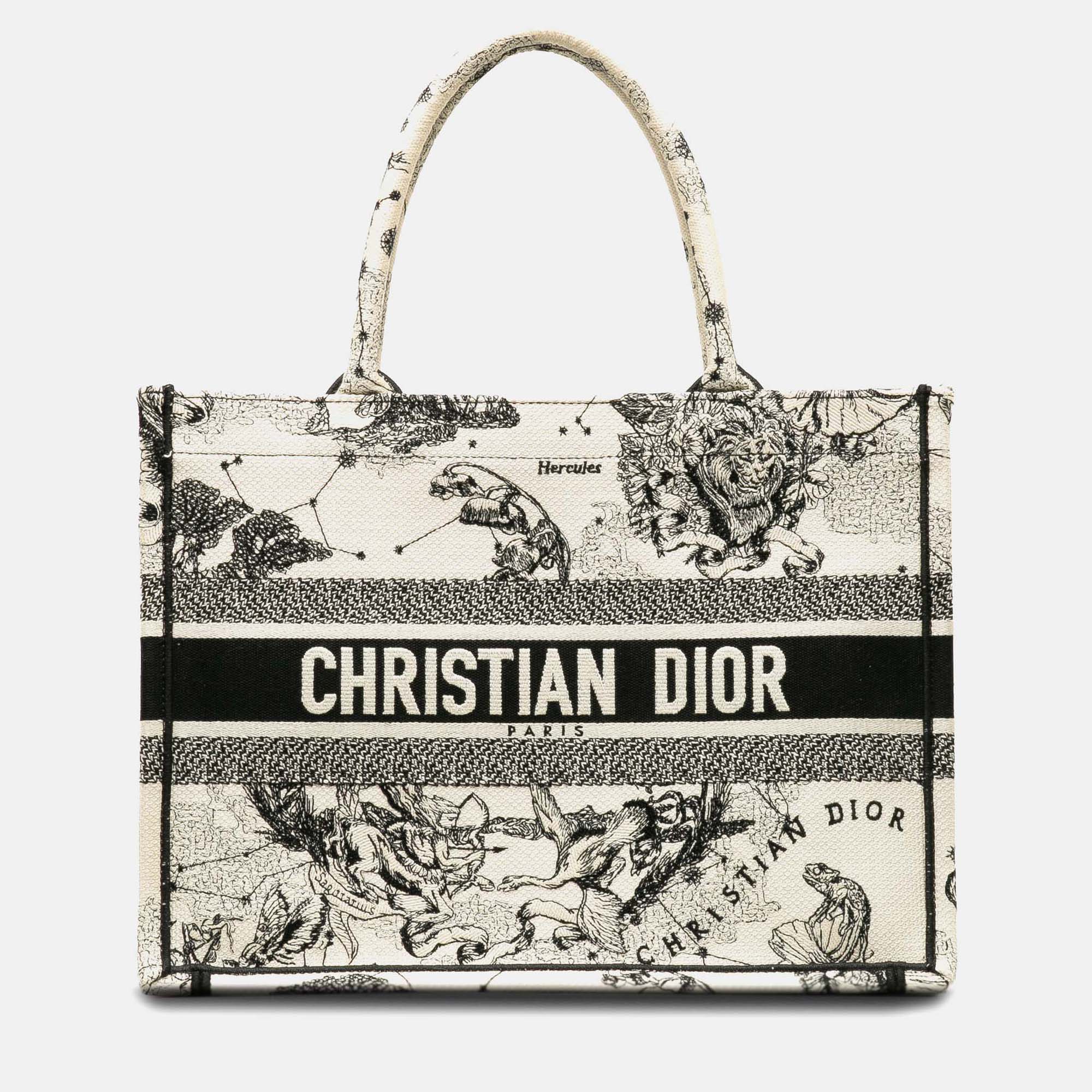 

Dior White Small Canvas Embroidered Zodiac Toile De Jouy Book Tote