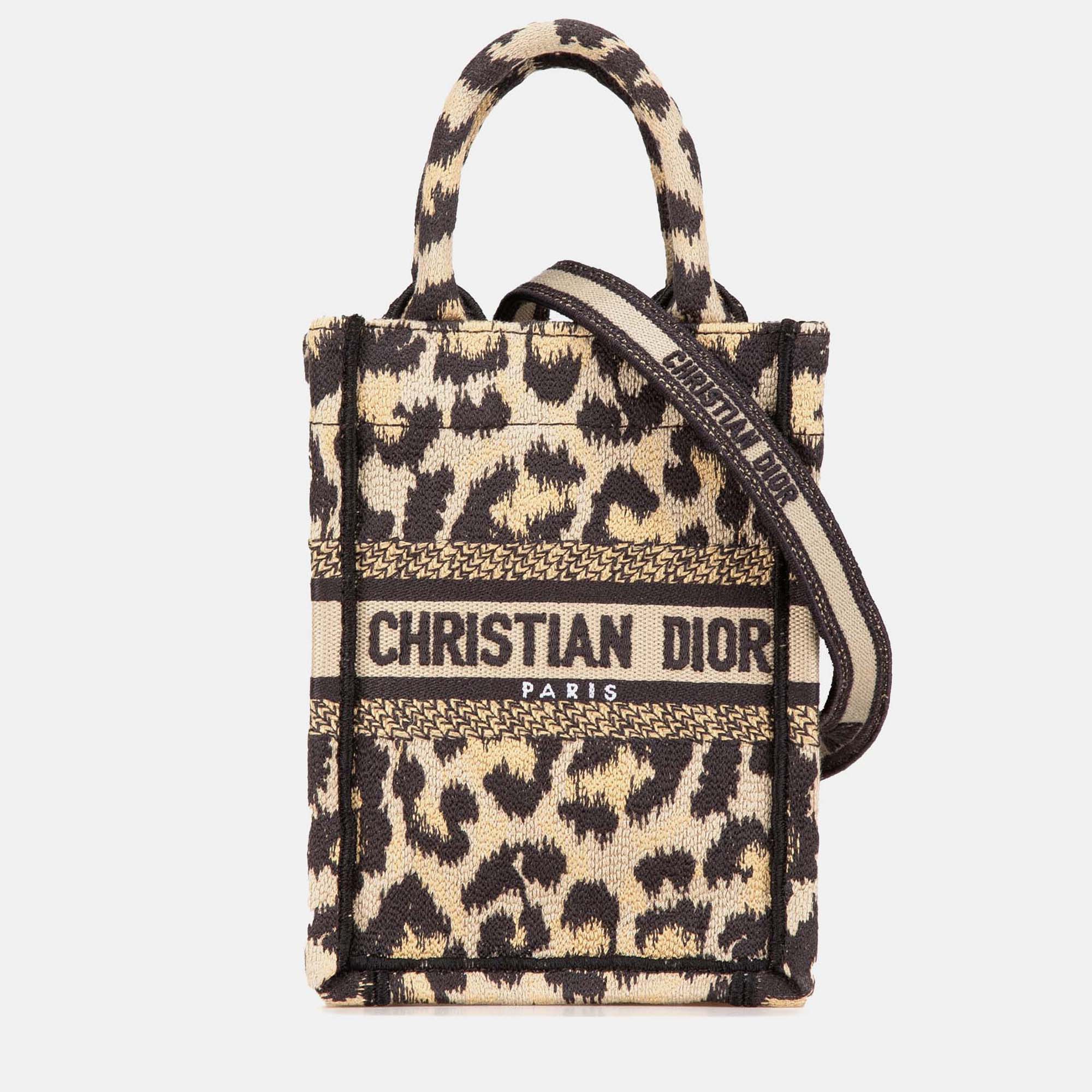 

Dior Brown Mizza Mini Embroidered Canvas Leopard Vertical Book Tote