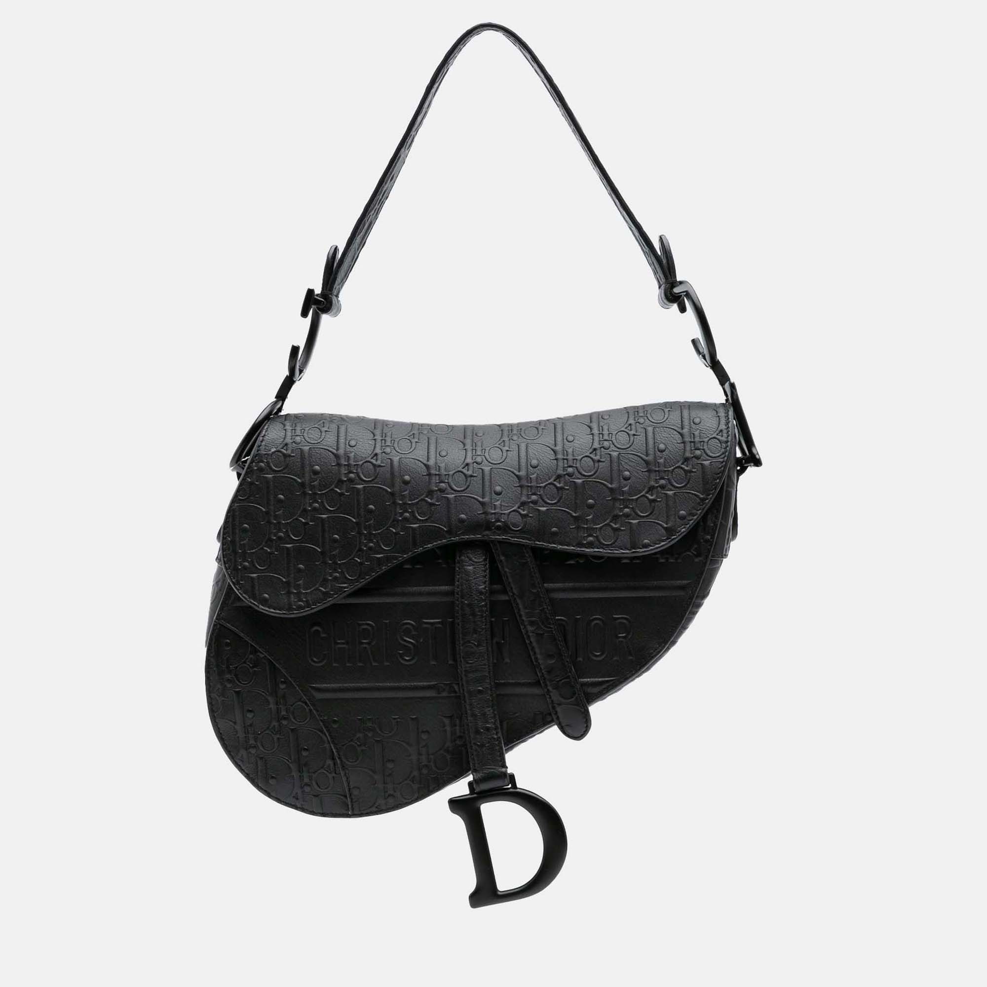 

Dior Black Oblique Embossed Calfskin Saddle Bag