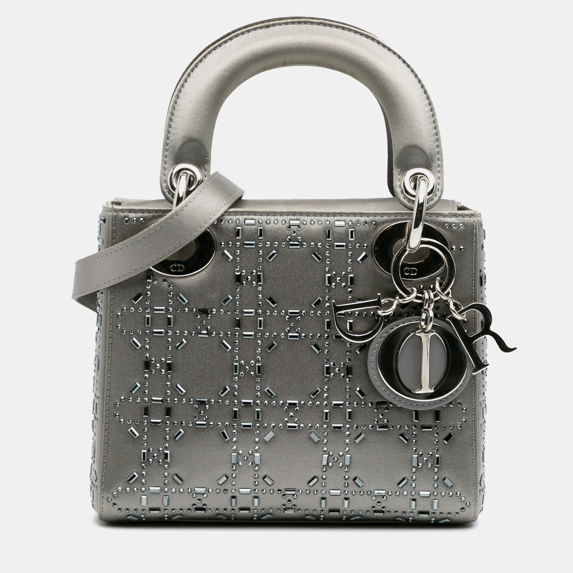

Dior Mini Satin Cannage Strass Crystal Embellished Lady Dior, Grey