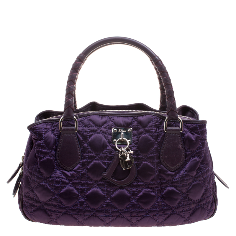 Pre Owned Dior Purple Cannage Nylon Charm Satchel