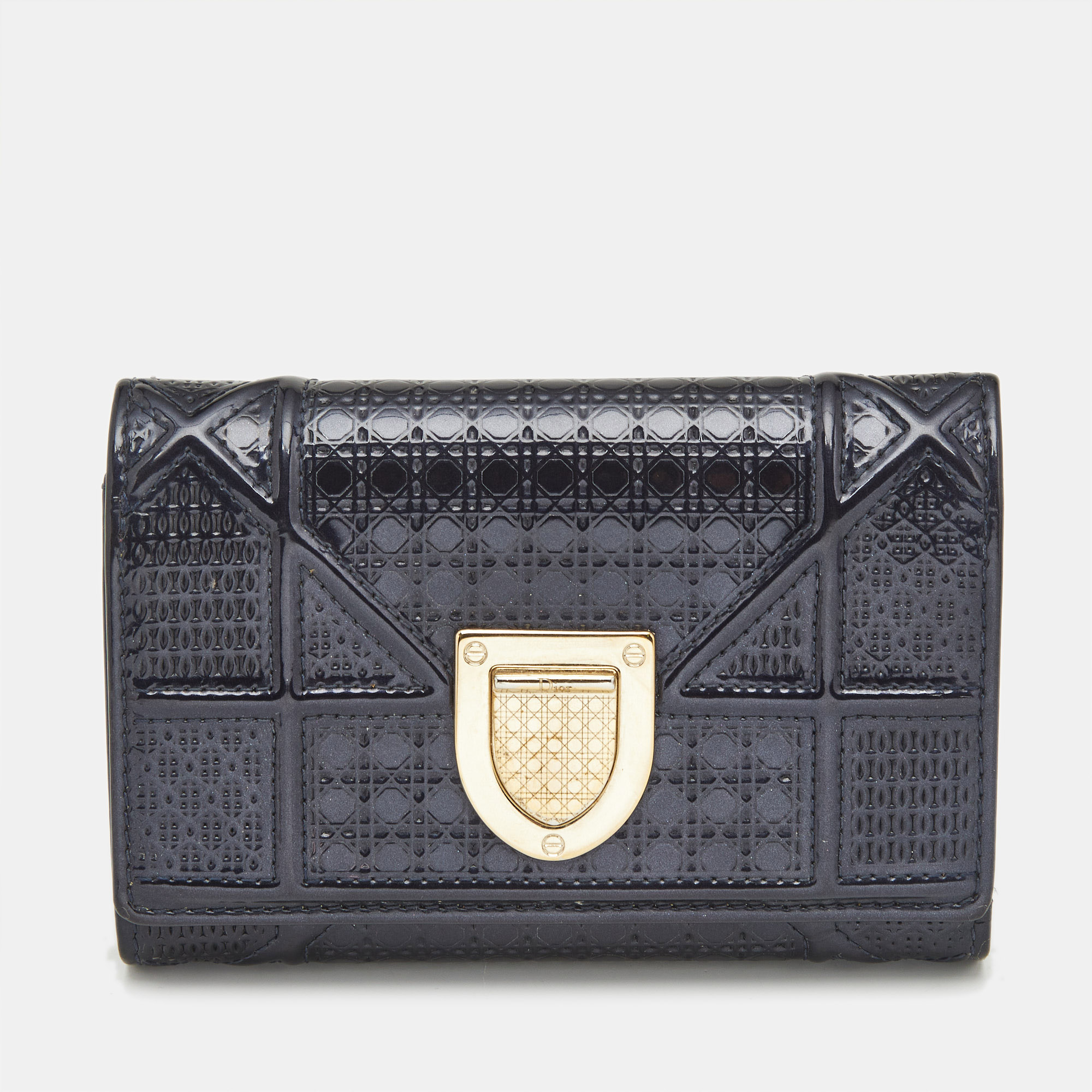 

Dior Blue Patent Leather Diorama Trifold Compact Wallet
