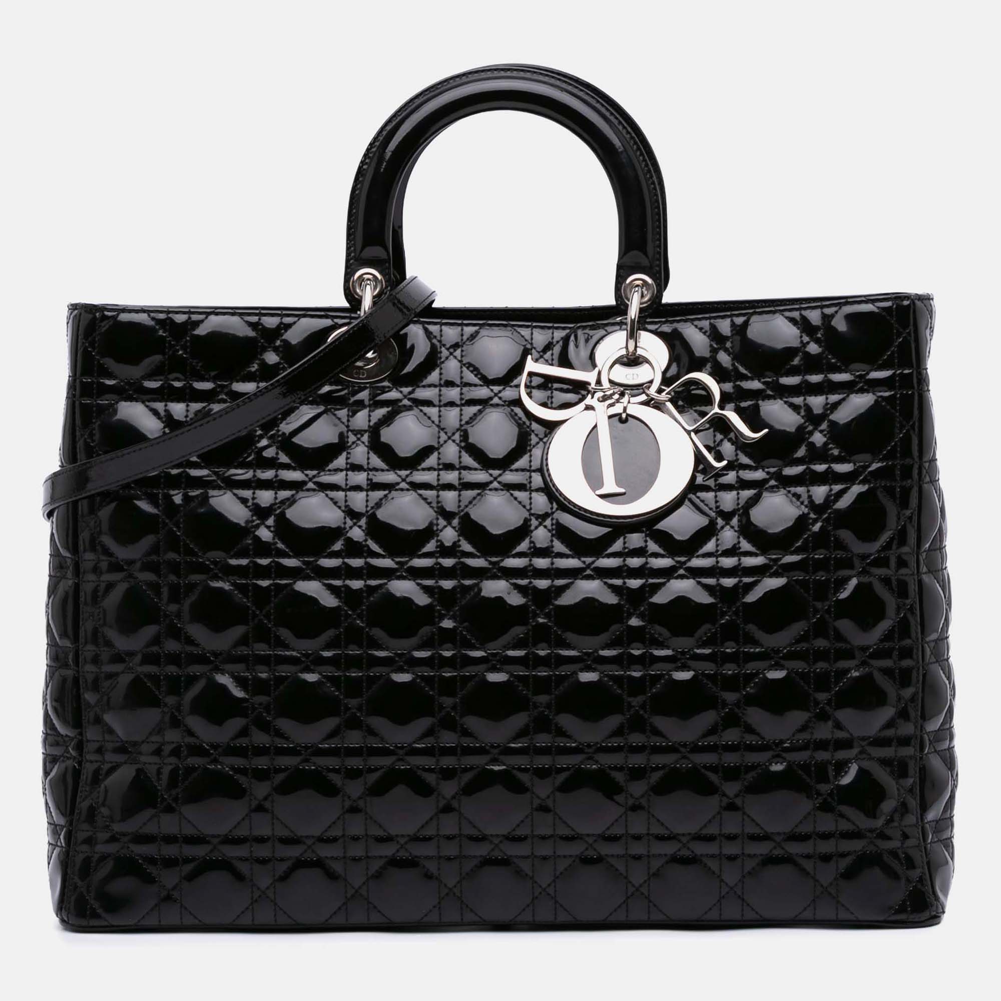 

Dior Black Extra Large Patent Cannage Lady Dior