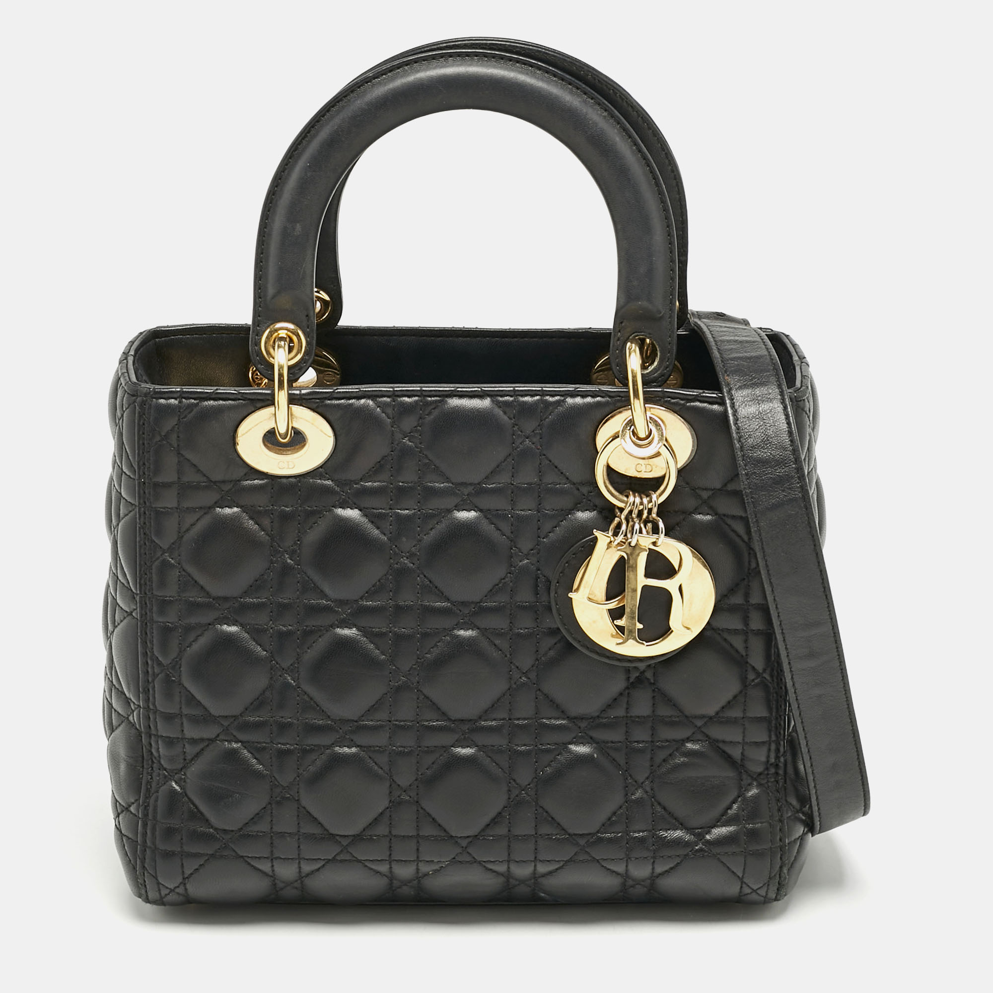 

Dior Black Cannage Leather  Lady Dior Tote