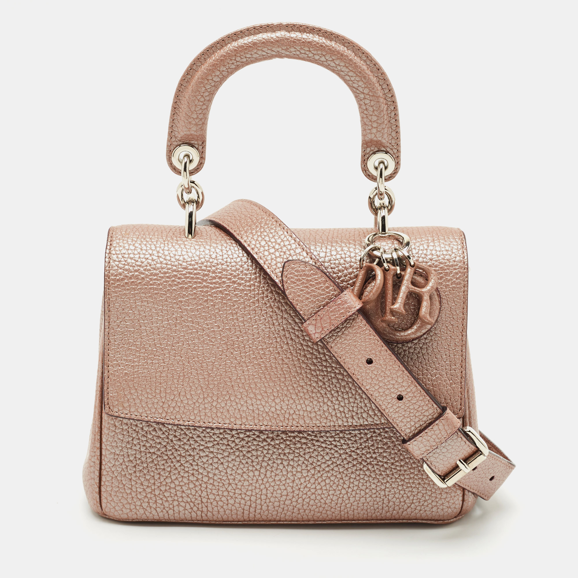 

Dior Metallic Beige Leather Mini Be Dior Top Handle Bag