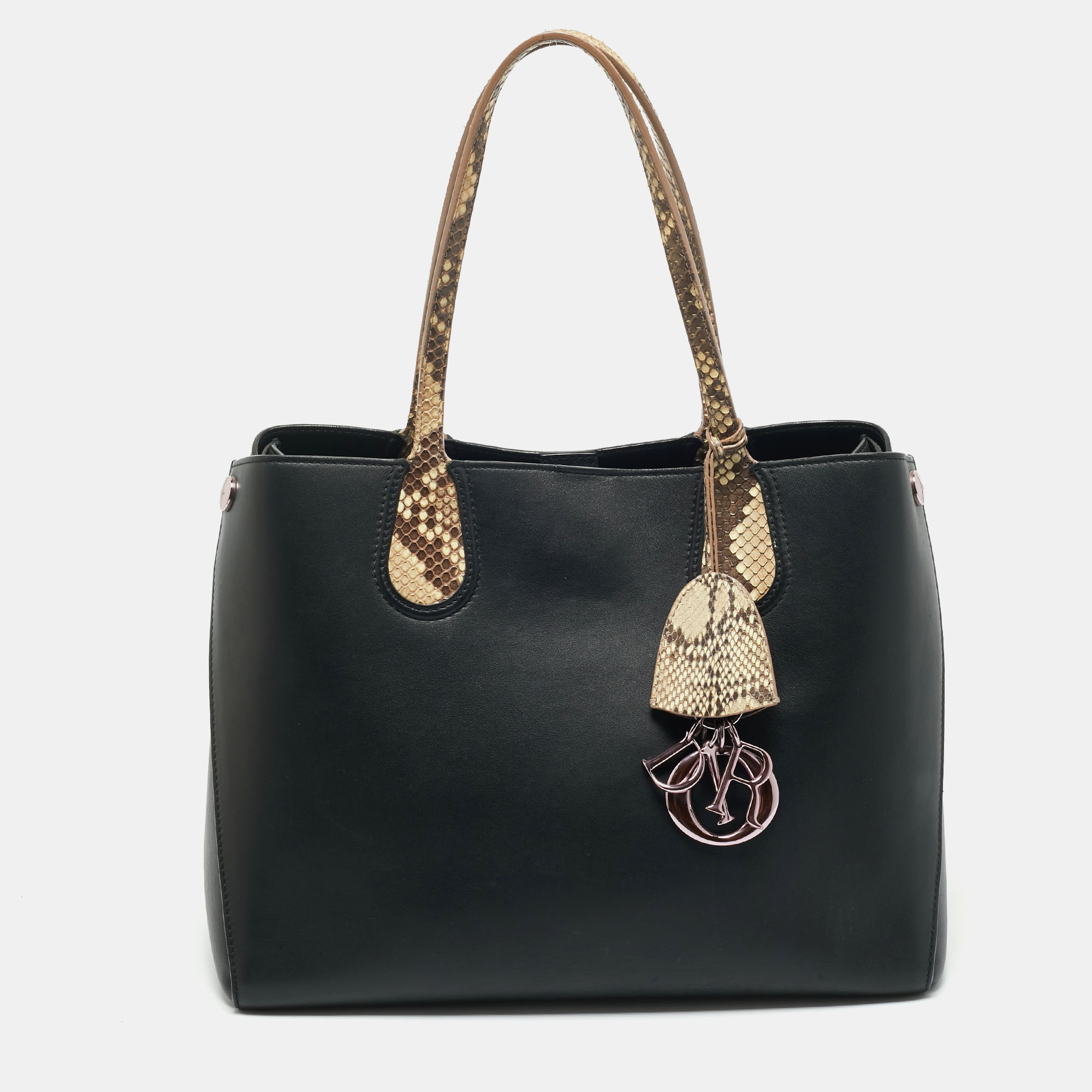 

Dior Black Leather and Python Trim Dior Addict Shopper Tote