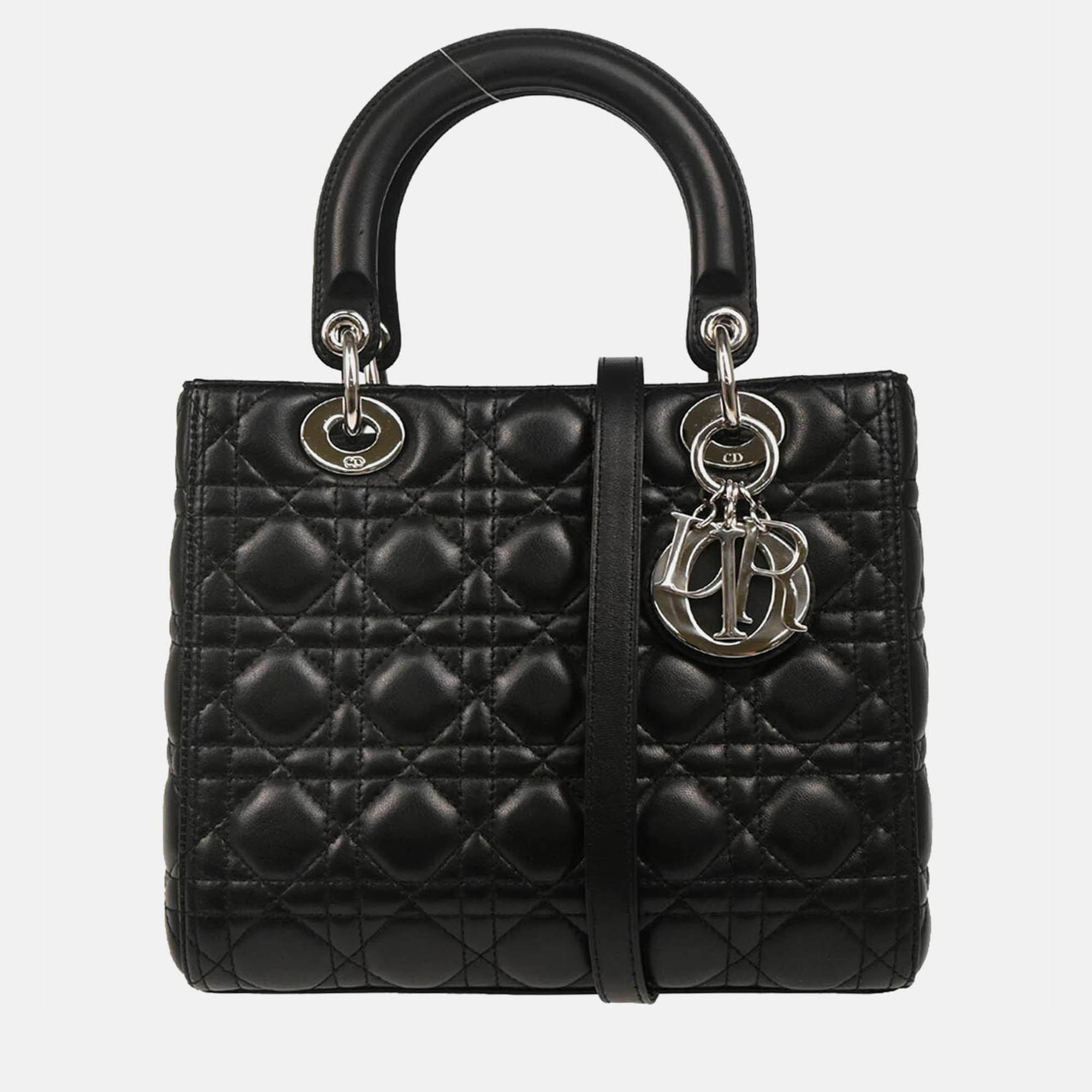 

Christian Dior Black Lambskin Lady Dior Cannage 2way Handbag
