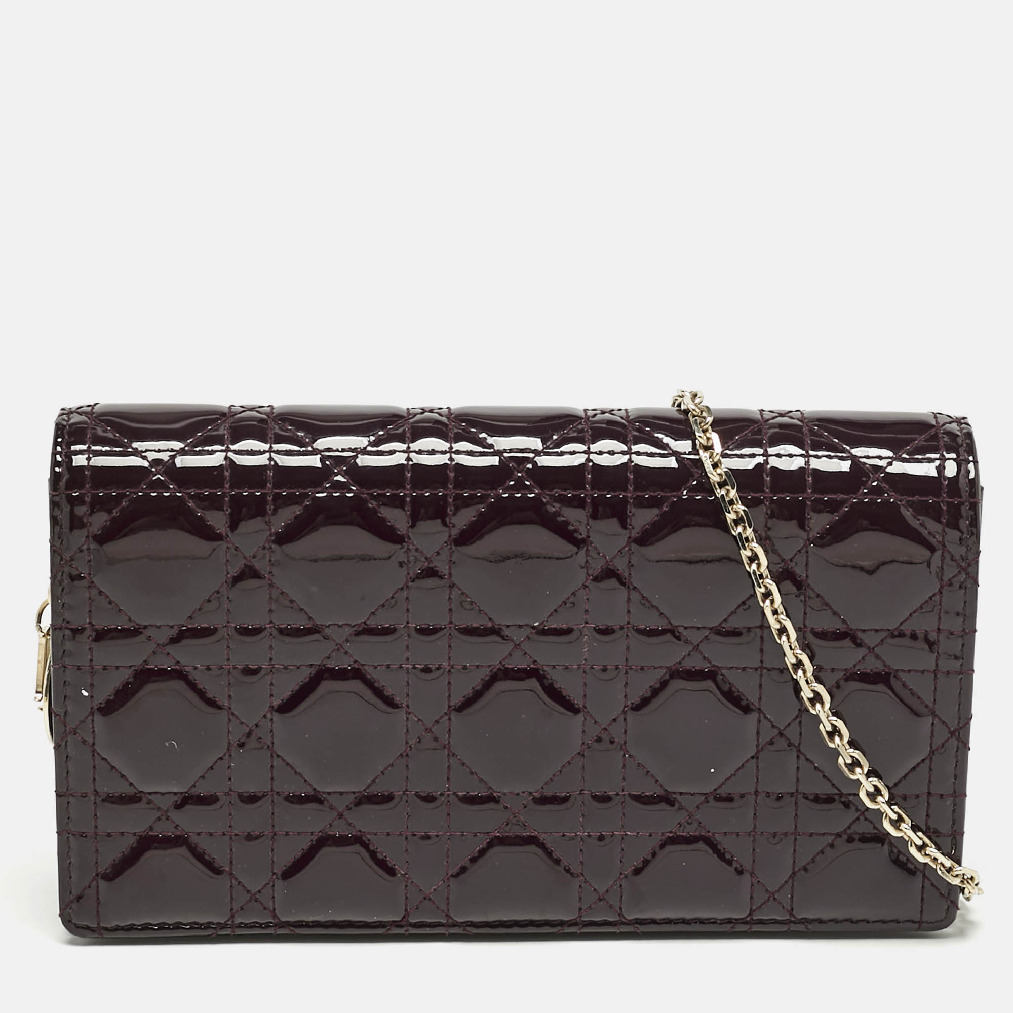 

Dior Burgundy Cannage Patent Leather Lady Dior Pouch with Chain