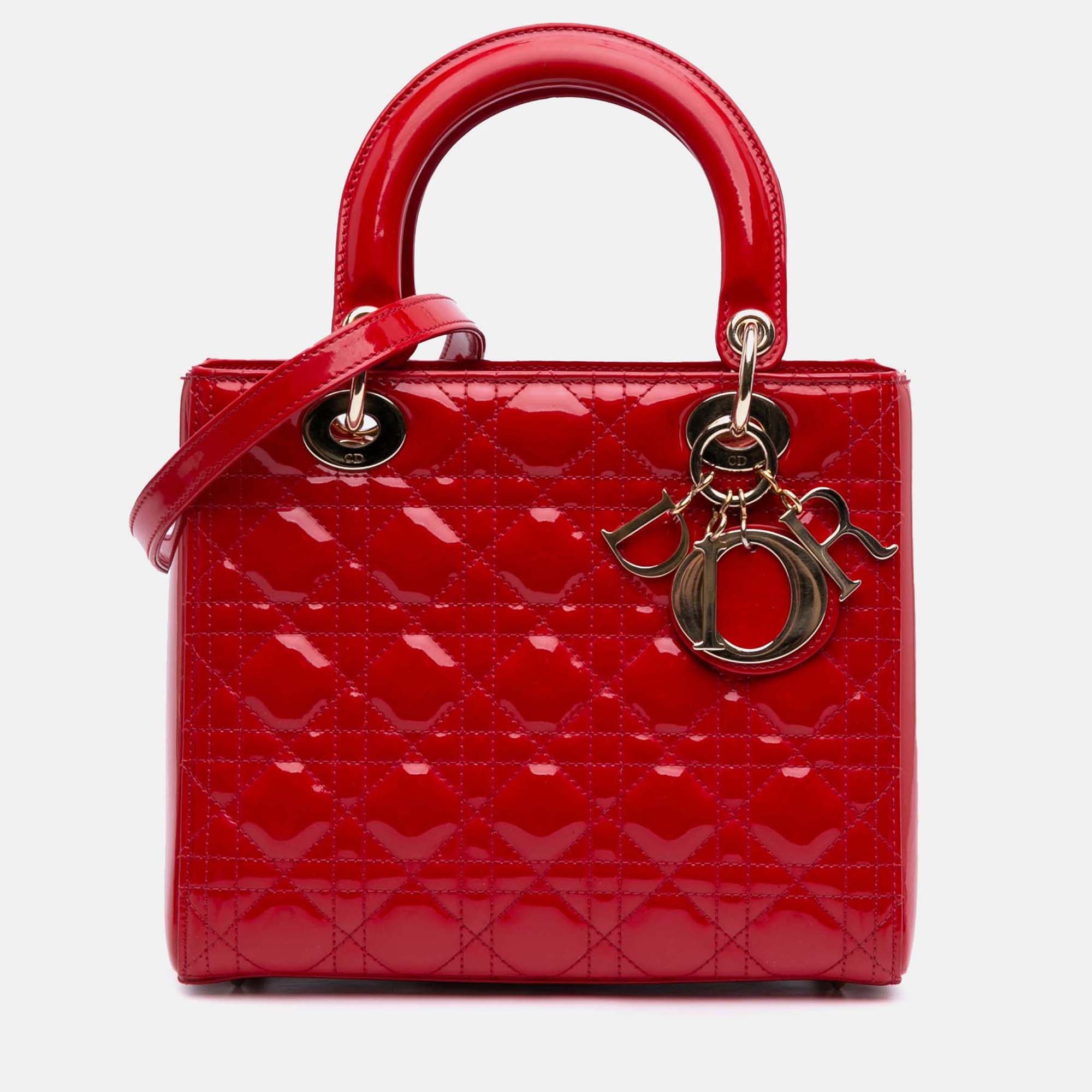 

Dior Red Medium Patent Cannage Lady Dior