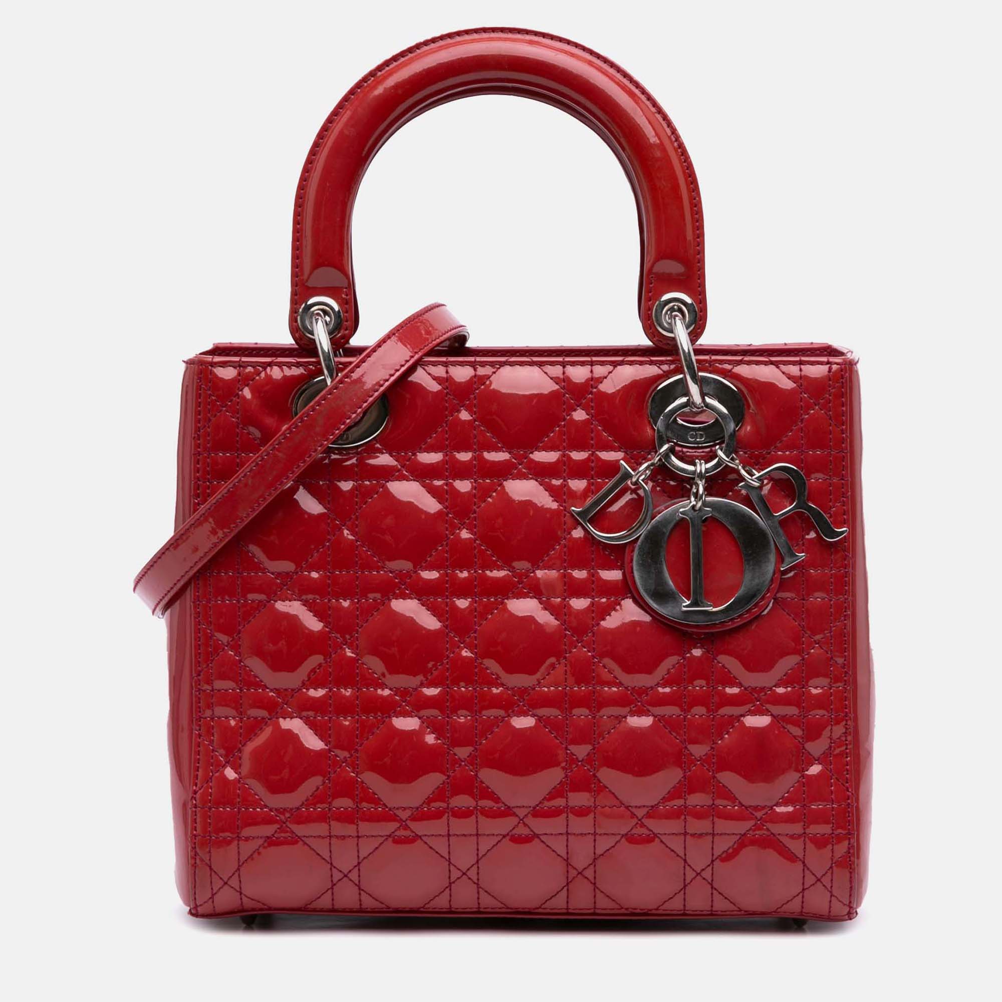

Dior Red Medium Patent Cannage Lady Dior