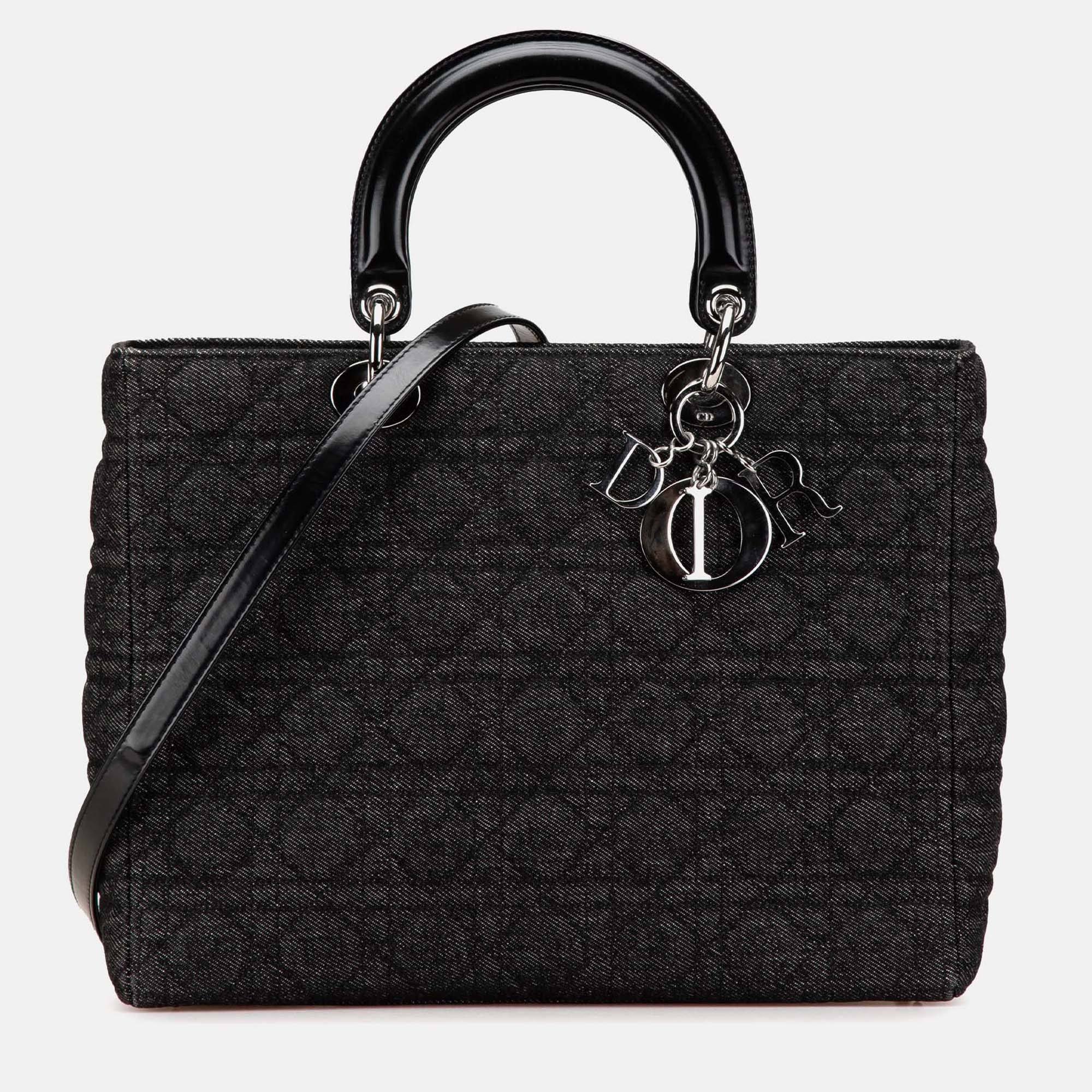 

Dior Black Large Denim Cannage Lady Dior