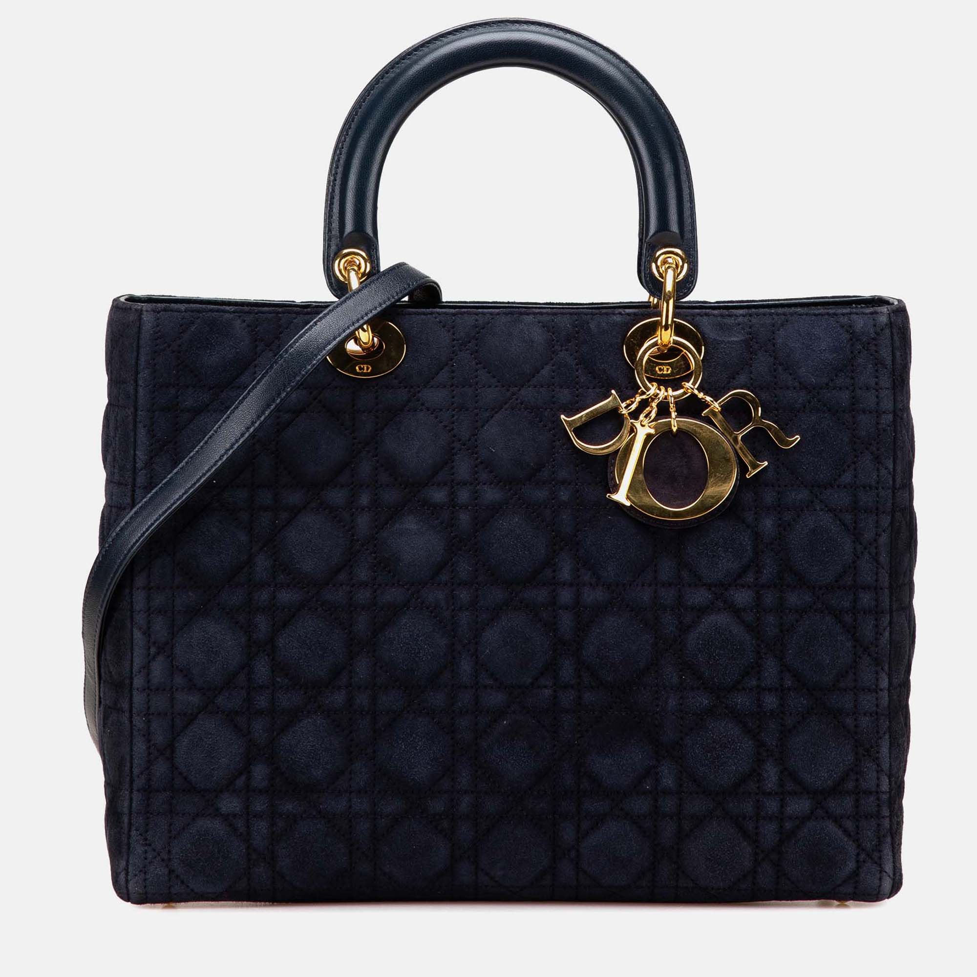 

Dior Navy Blue Large Suede Cannage Lady Dior