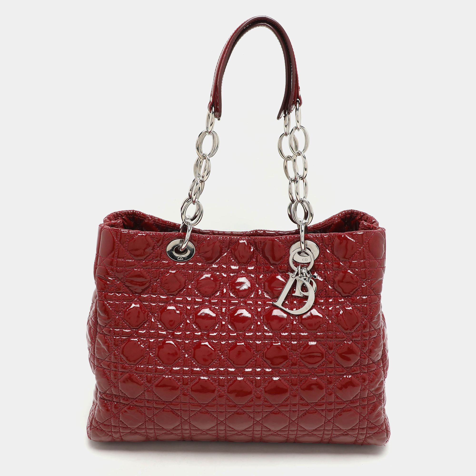 

Dior Red Cannage Patent Leather Large Soft Lady Dior Shopper Tote