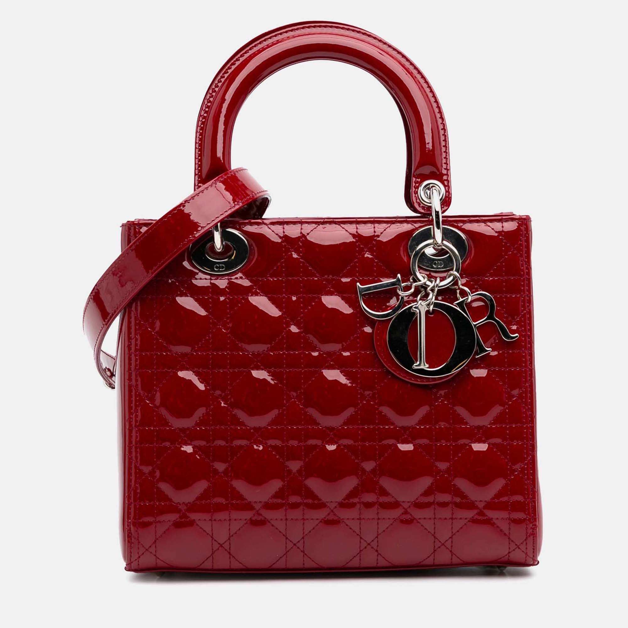 

Dior Red Medium Patent Cannage Lady Dior