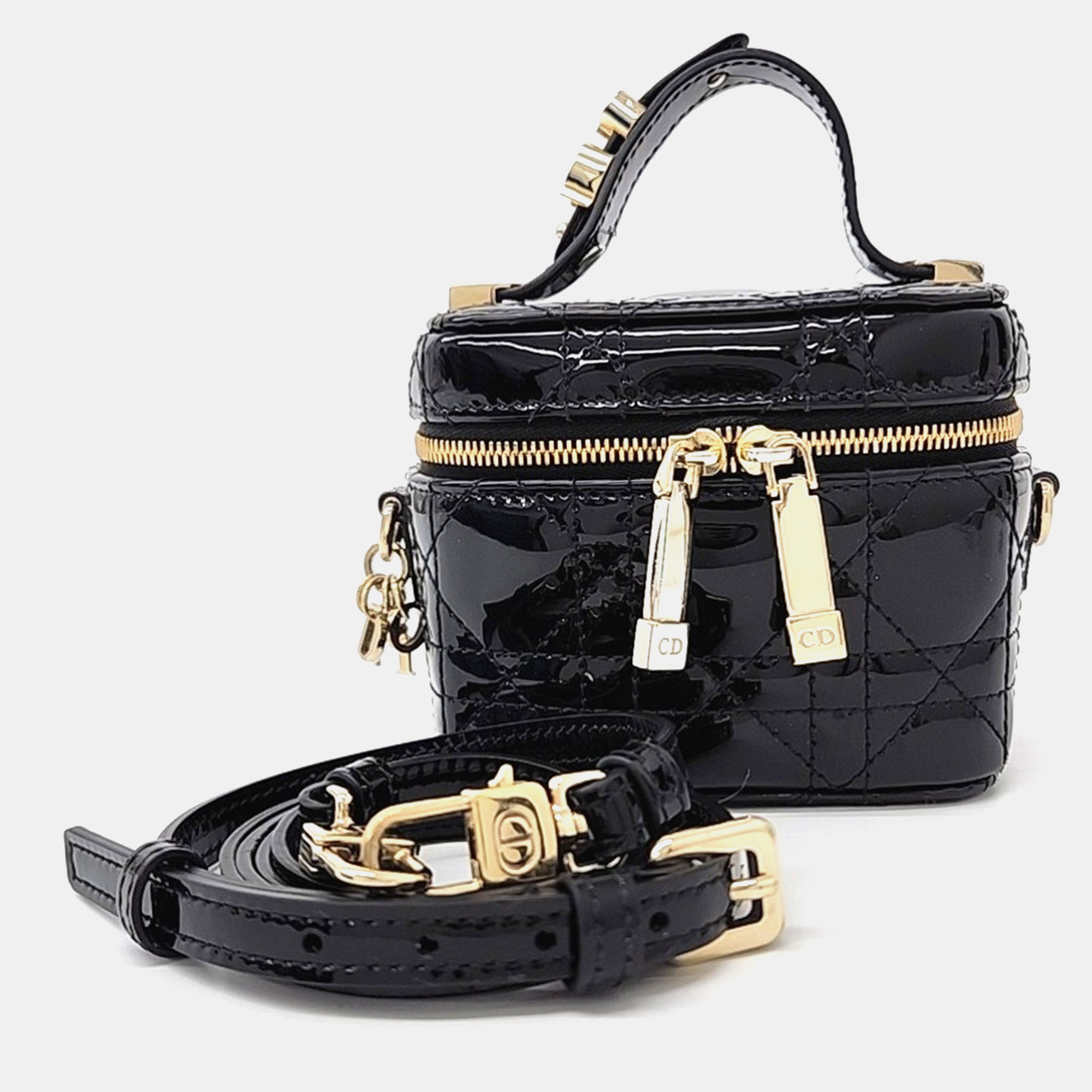 

Dior Black Patent Leather Cannage Micro Vanity Bag