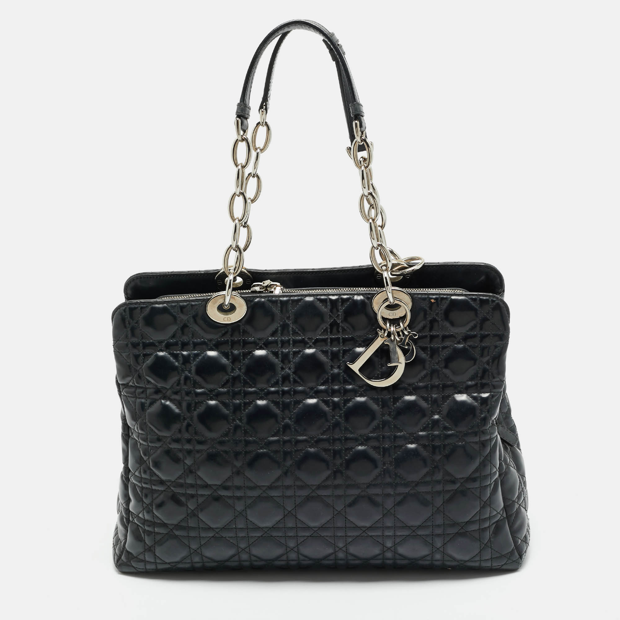 

Dior Black Cannage Patent Leather  Soft Lady Dior Shopping Tote