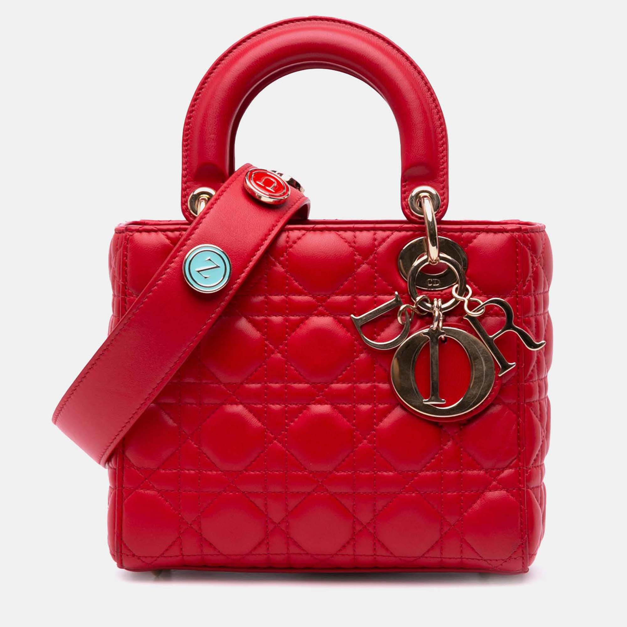 

Dior Red Small Lambskin Cannage My ABCDior Lady Dior