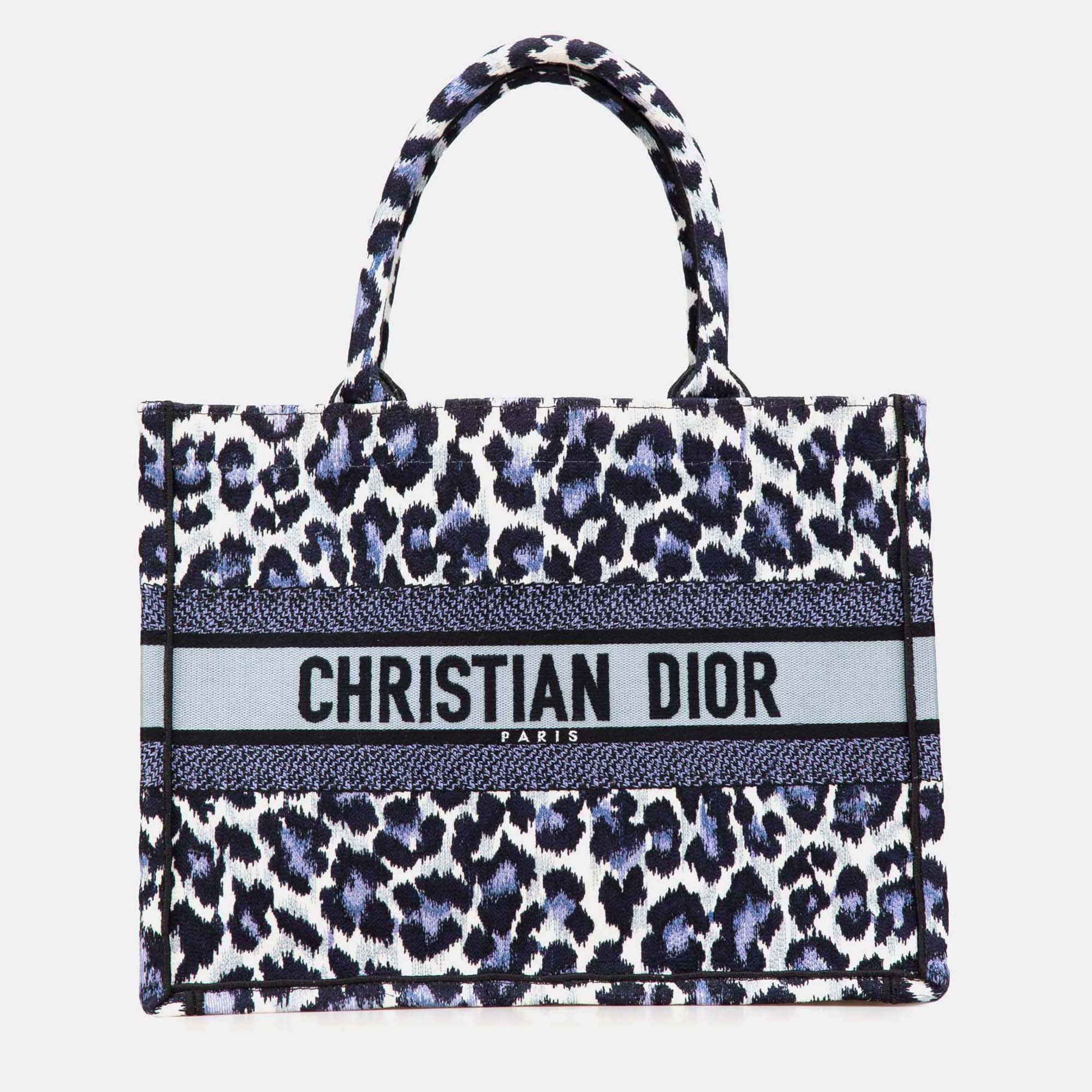 

Dior Blue Mizza Medium Embroidered Canvas Leopard Book Tote