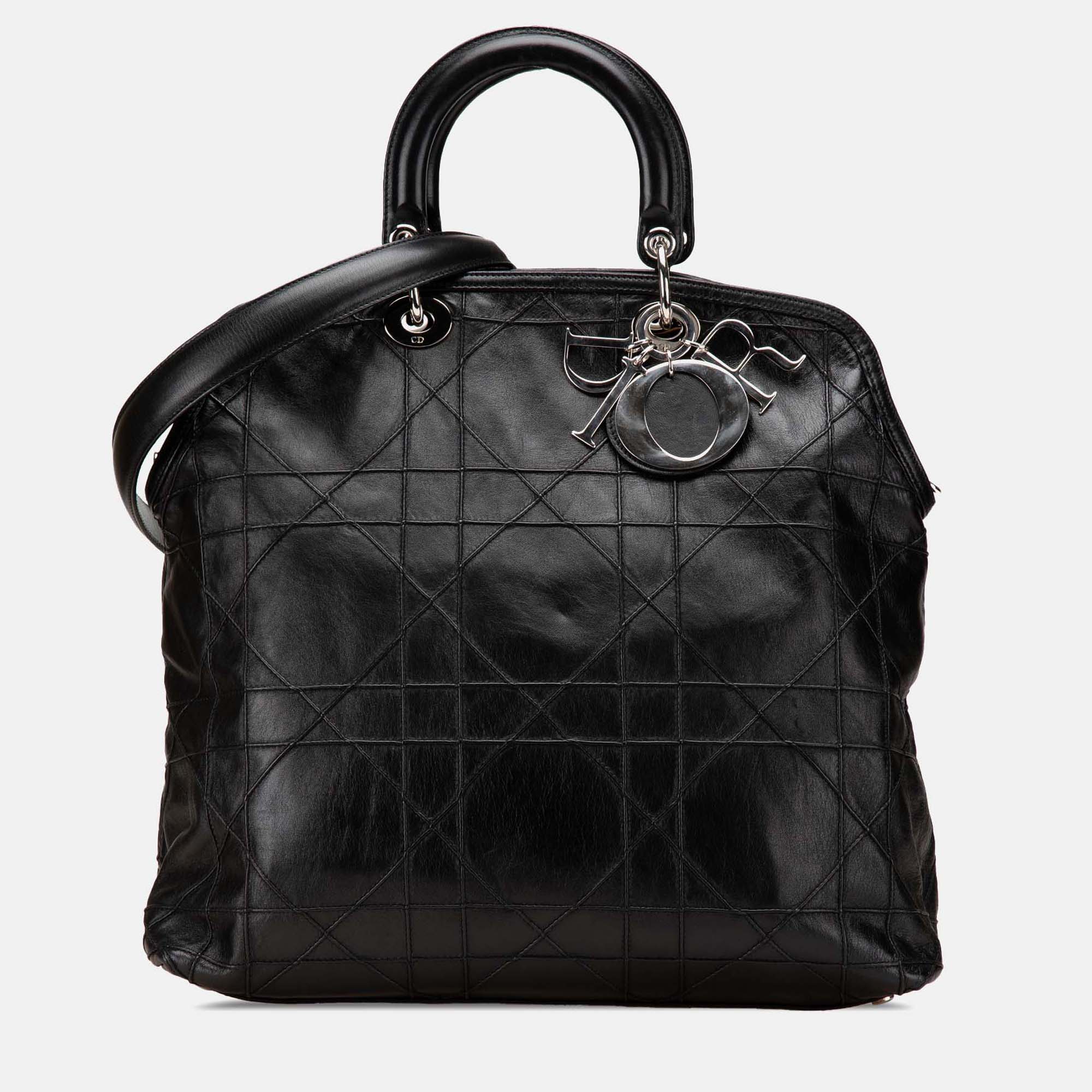 

Dior Black Large Lambskin Cannage Polochon Granville Satchel