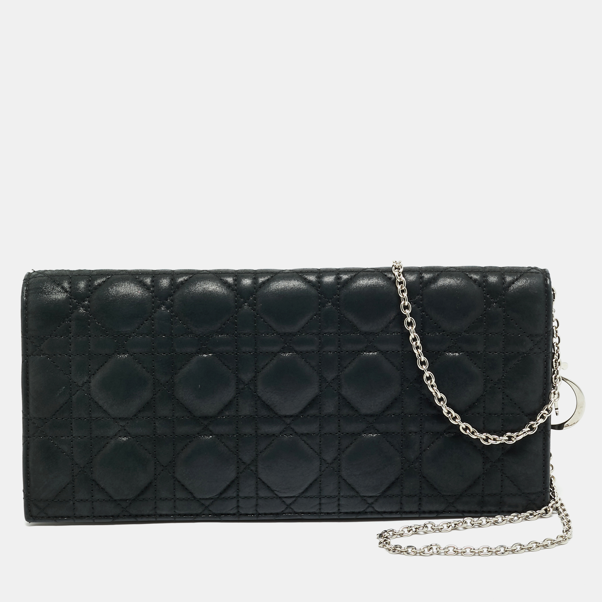 

Dior Black Shimmer Cannage Leather Lady Dior Chain Clutch