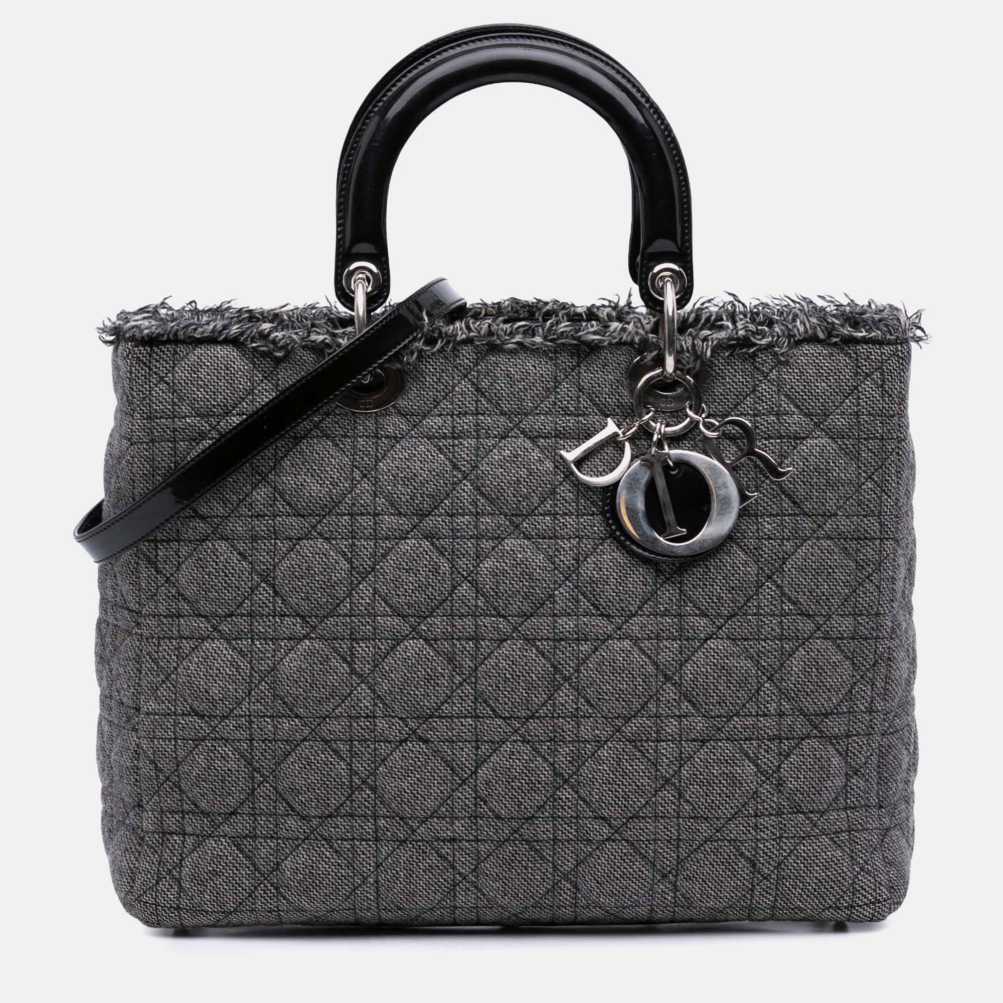 

Dior Black/Grey Large Tweed Cannage Lady Dior
