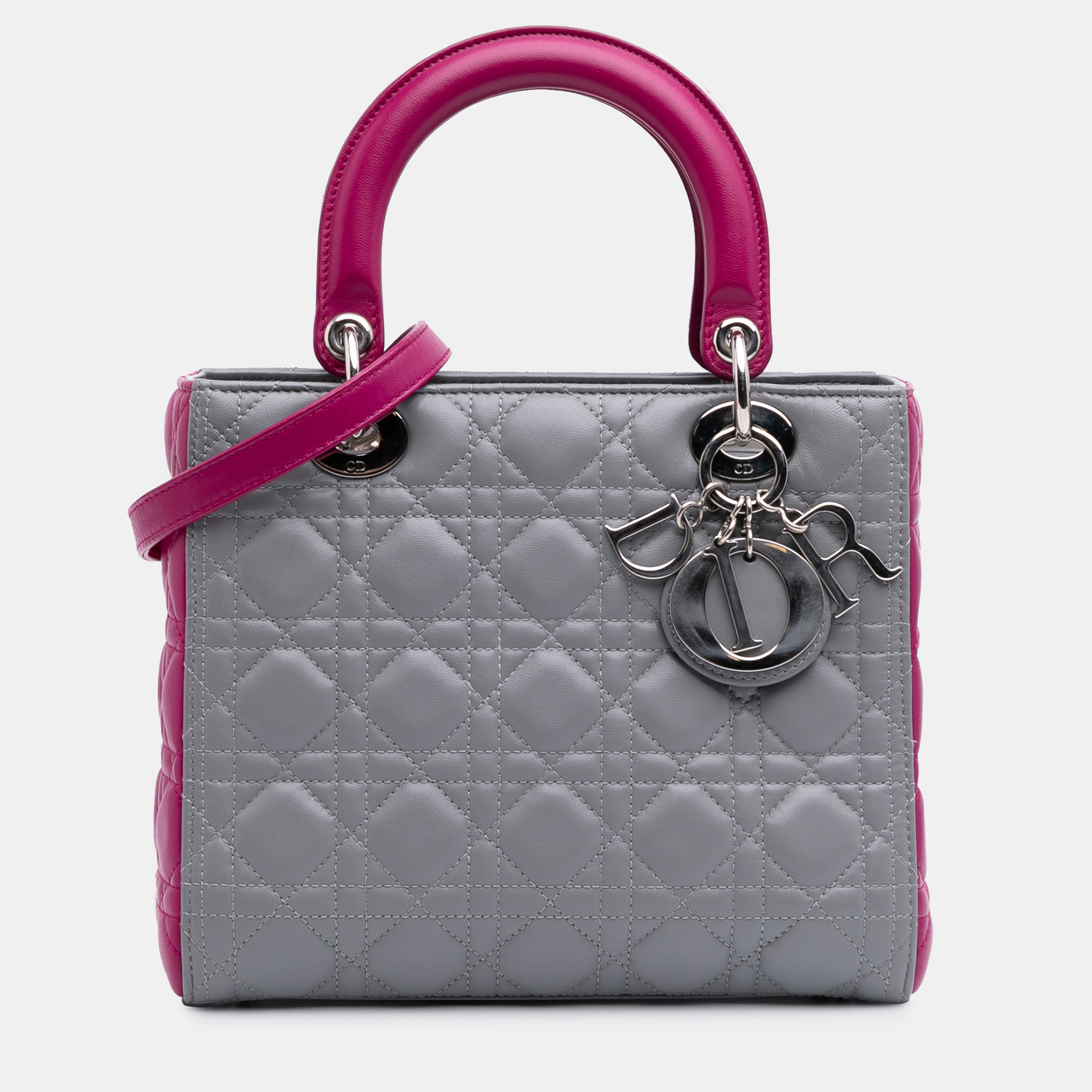 

Dior Grey Medium Bicolor Lambskin Cannage Lady Dior