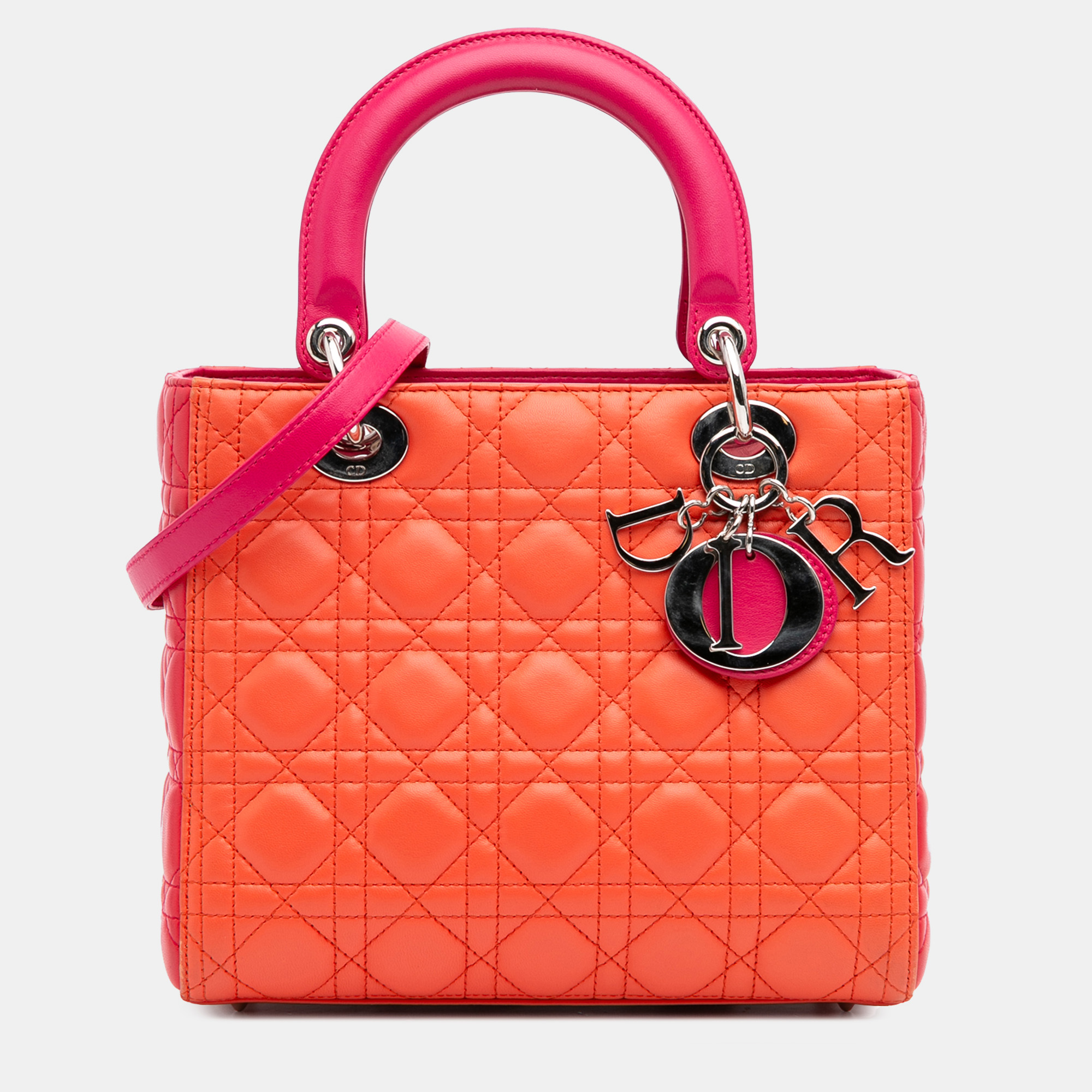 

Dior Orange Medium Bicolor Lambskin Cannage Lady Dior