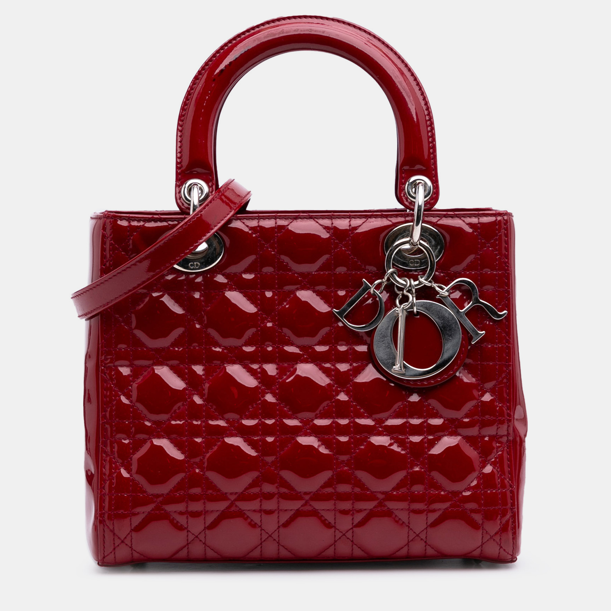 

Dior Red Medium Patent Cannage Lady Dior