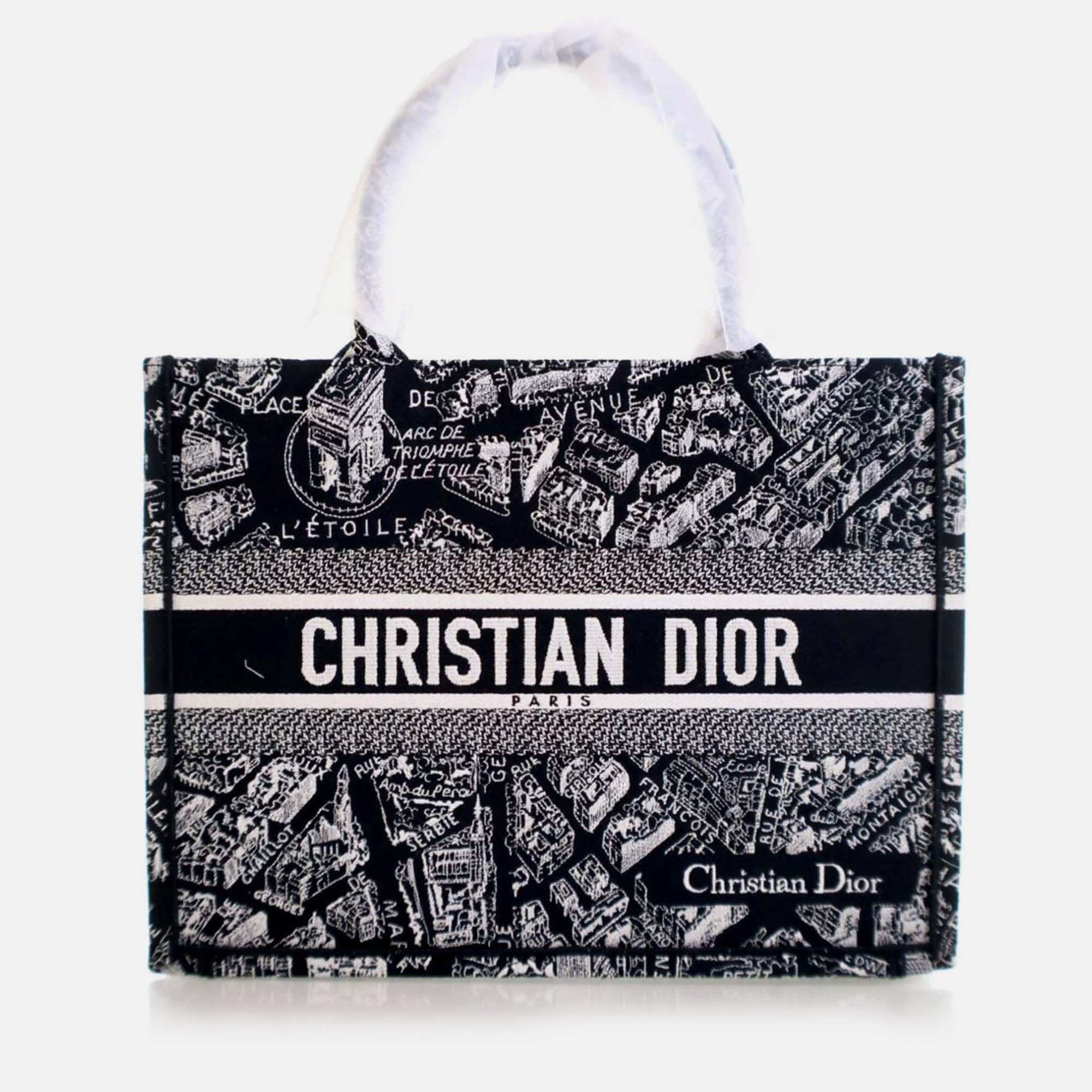 

Dior Book Tote Medium Black White Canvas Tote Bag