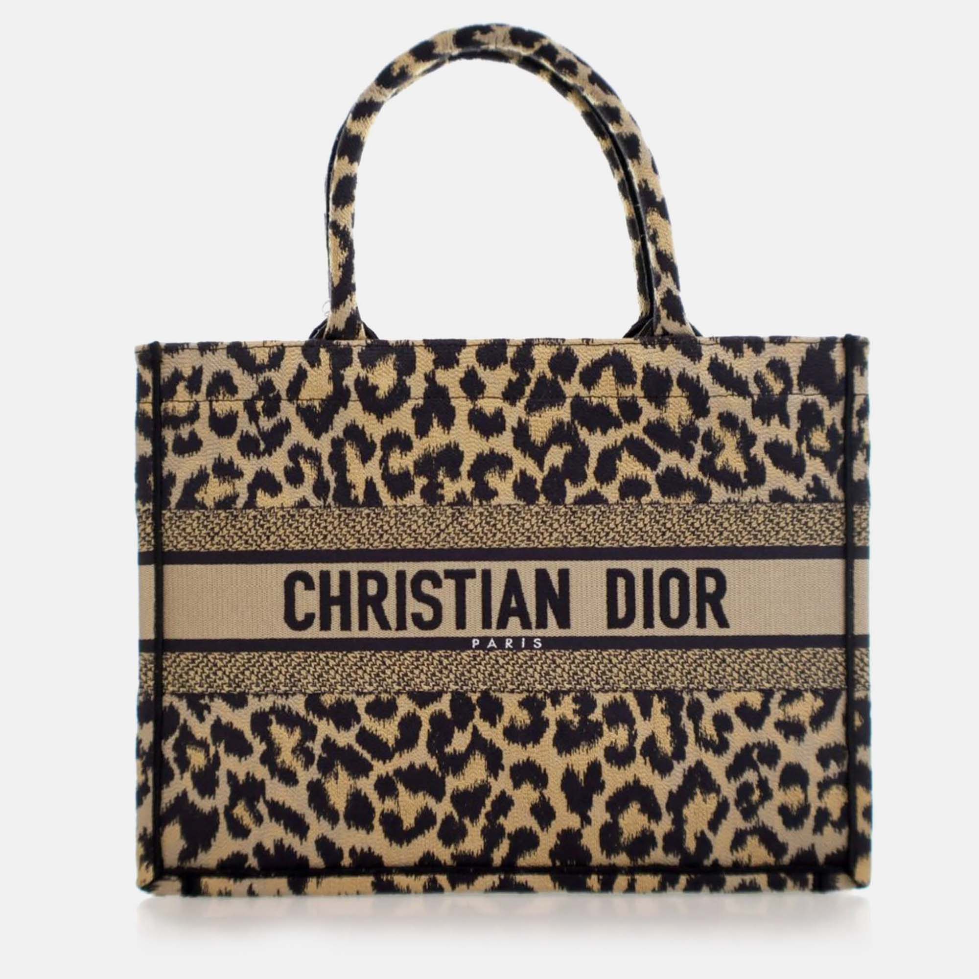 

Dior Book Tote Medium Brown Black Canvas Leopard Mizza Tote Bag, Beige