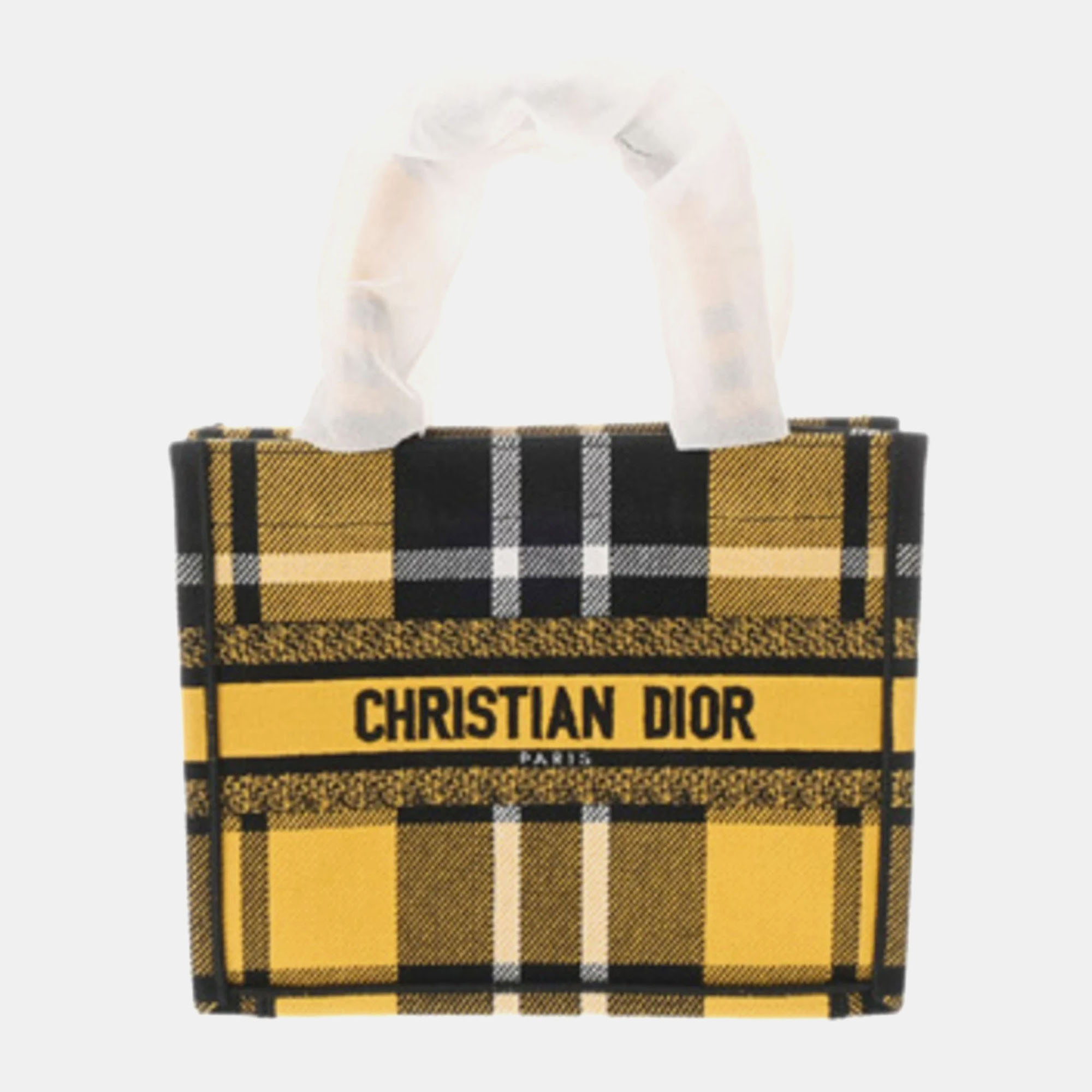 

Christian Dior Book Tote Small Check Pattern Yellow/Black Canvas Handbag