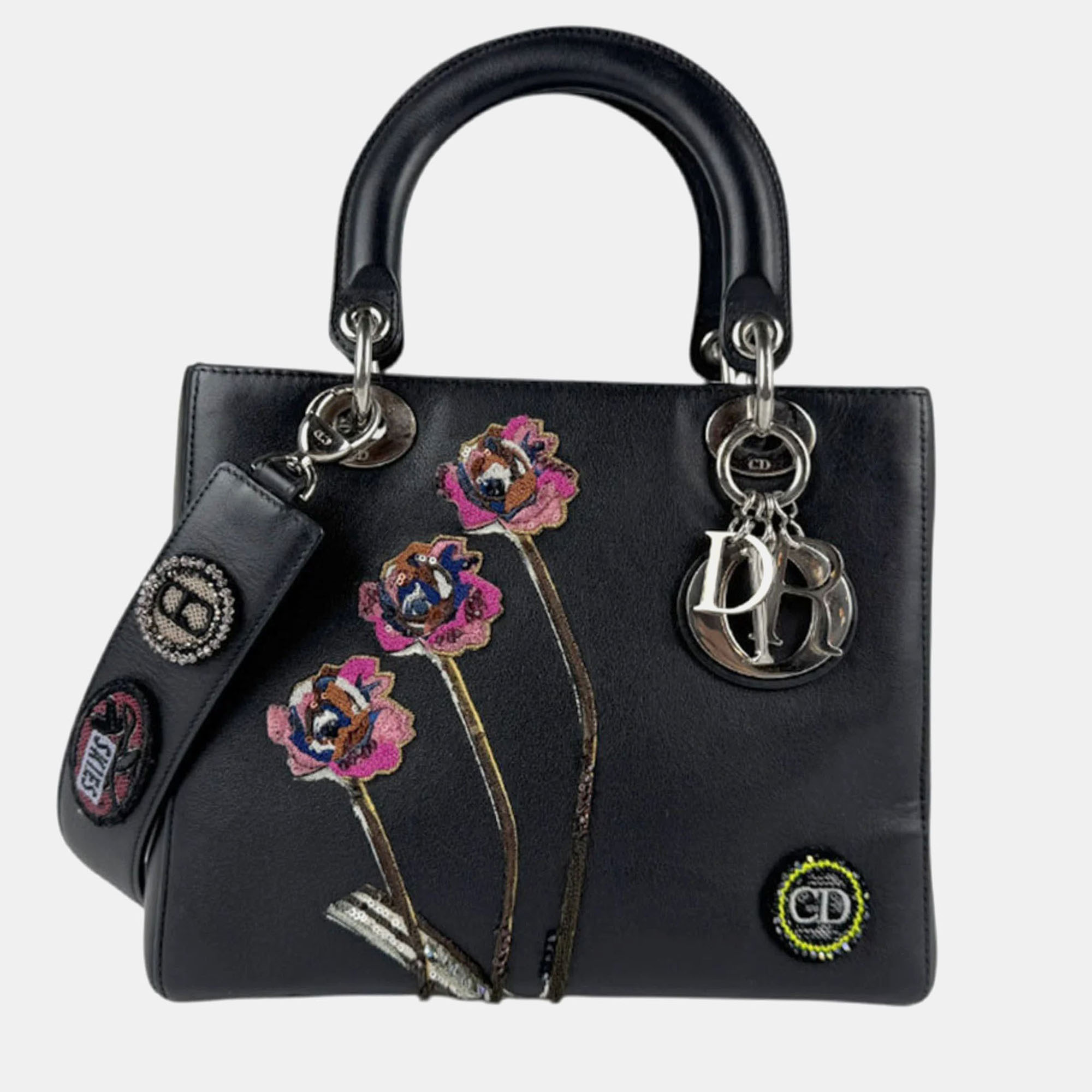 

Christian Dior Lady Dior Medium Embroidered Tote Bag, Black